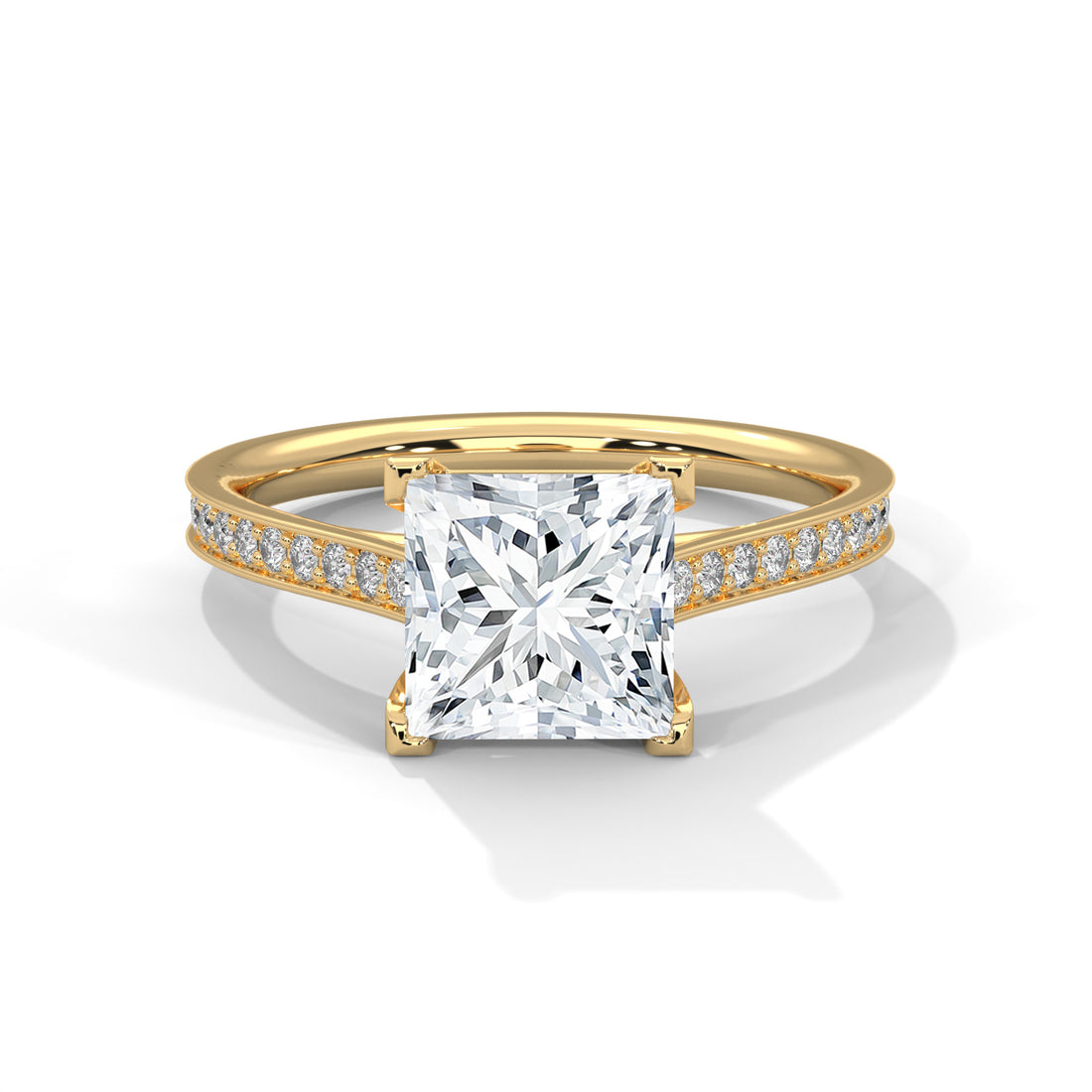 Princess Cut Solitaire Four-Prong Pavé Cathedral Engagement & Anniversary Ring in Rose Gold