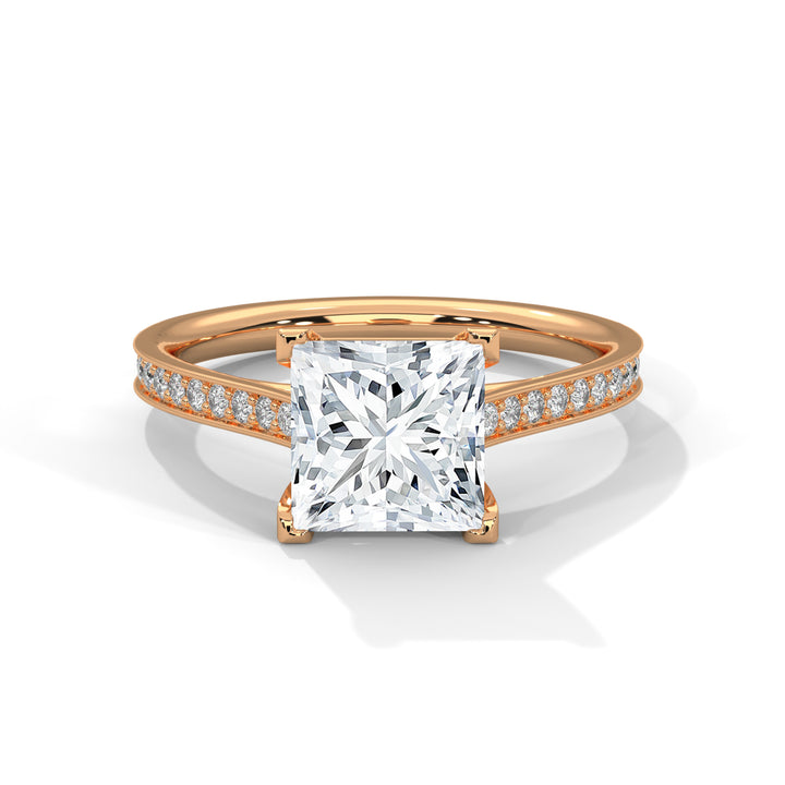 Princess Cut Solitaire Four-Prong Pavé Cathedral Engagement & Anniversary Ring in Rose Gold