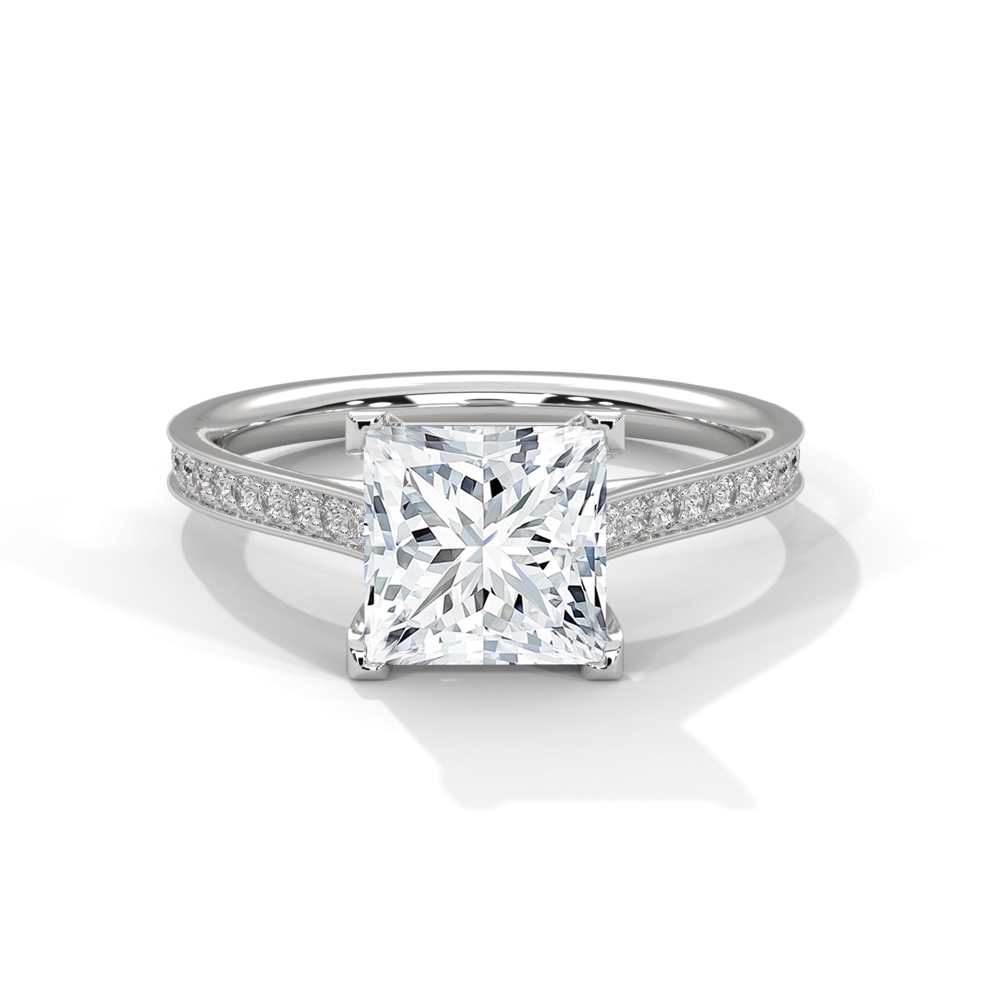 Princess Cut Solitaire Four-Prong Pavé Cathedral Engagement & Anniversary Ring in Rose Gold