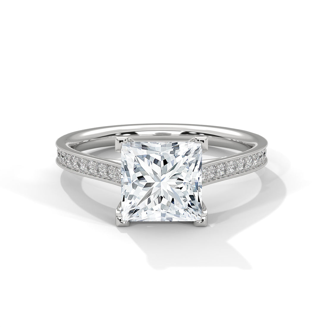 Princess Cut Solitaire Four-Prong Pavé Cathedral Engagement & Anniversary Ring in Rose Gold