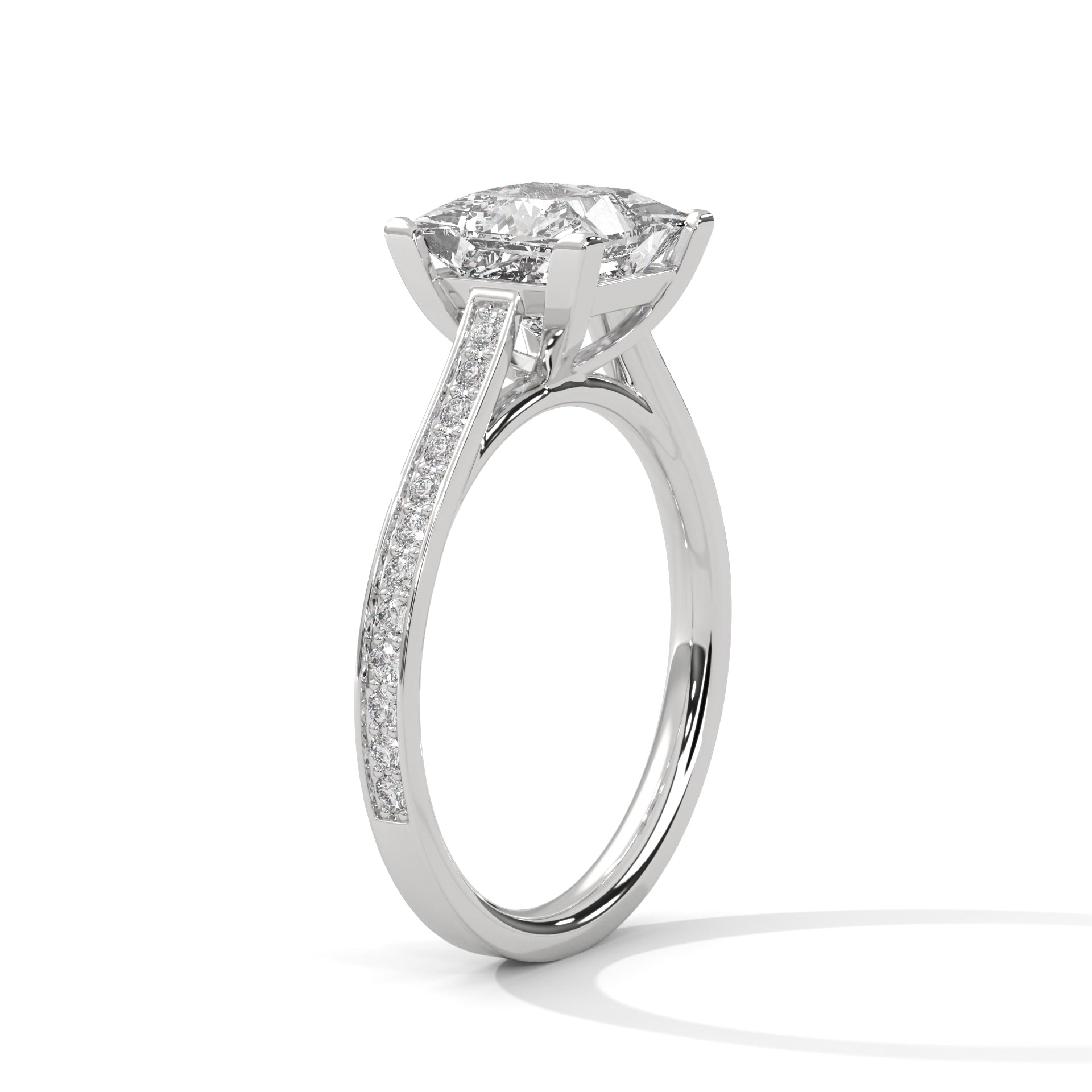 Princess Cut Solitaire Four-Prong Pavé Cathedral Engagement & Anniversary Ring in Rose Gold