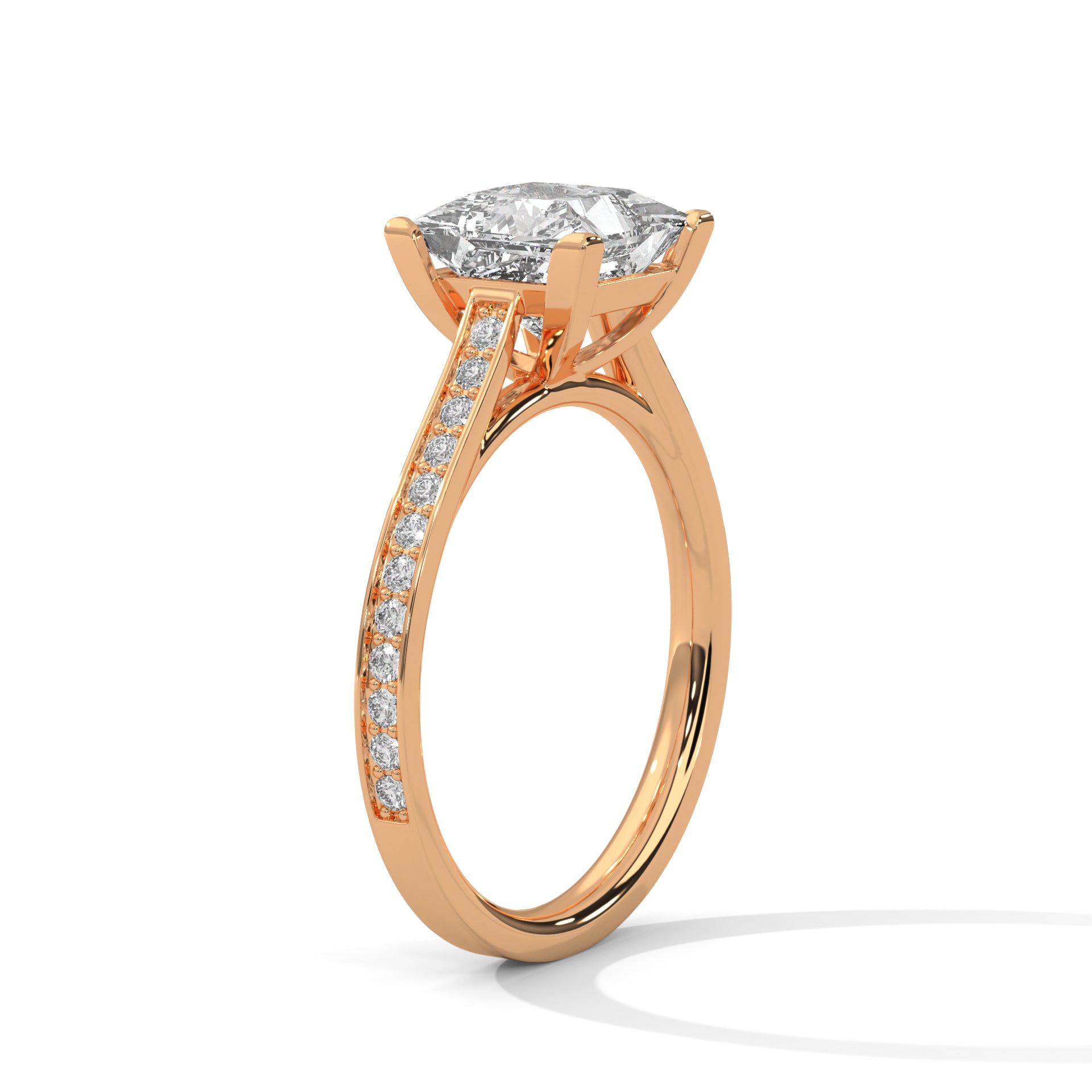 Princess Cut Solitaire Four-Prong Pavé Cathedral Engagement & Anniversary Ring in Rose Gold