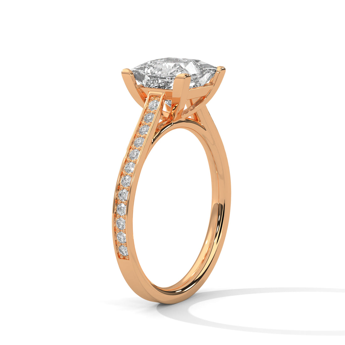 Princess Cut Solitaire Four-Prong Pavé Cathedral Engagement & Anniversary Ring in Rose Gold