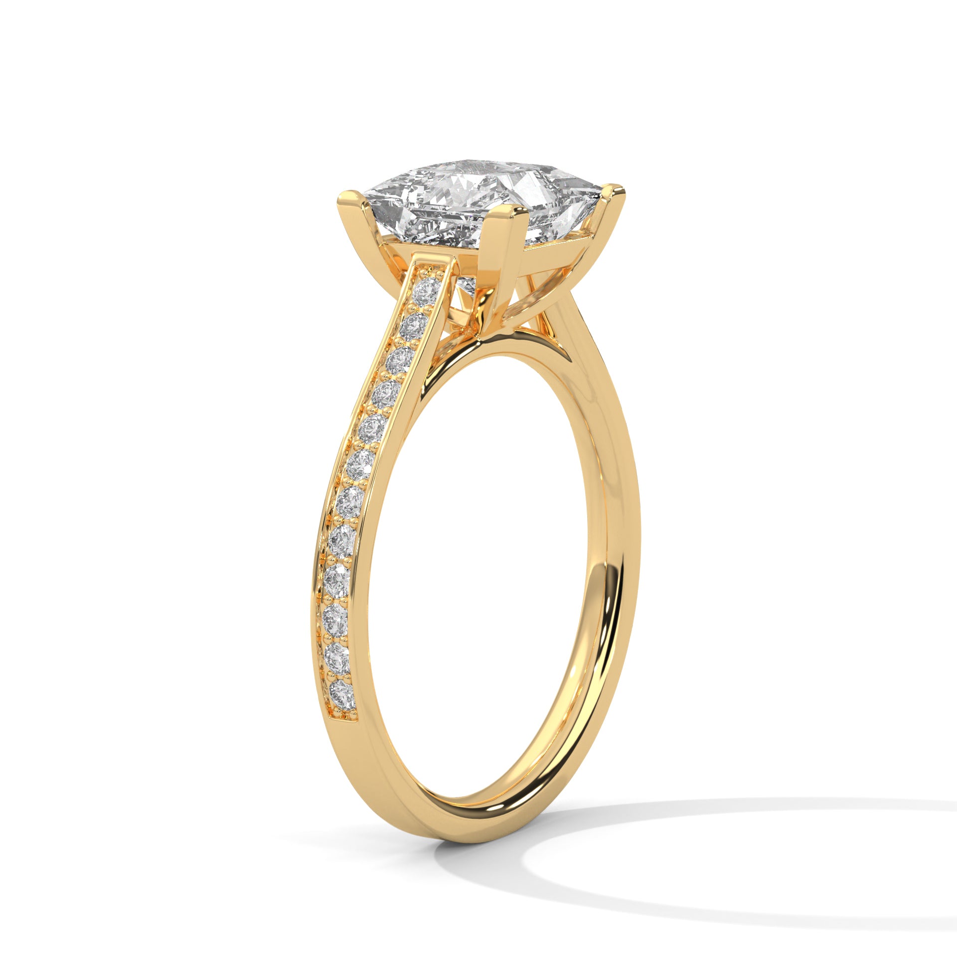 Princess Cut Solitaire Four-Prong Pavé Cathedral Engagement & Anniversary Ring in Rose Gold