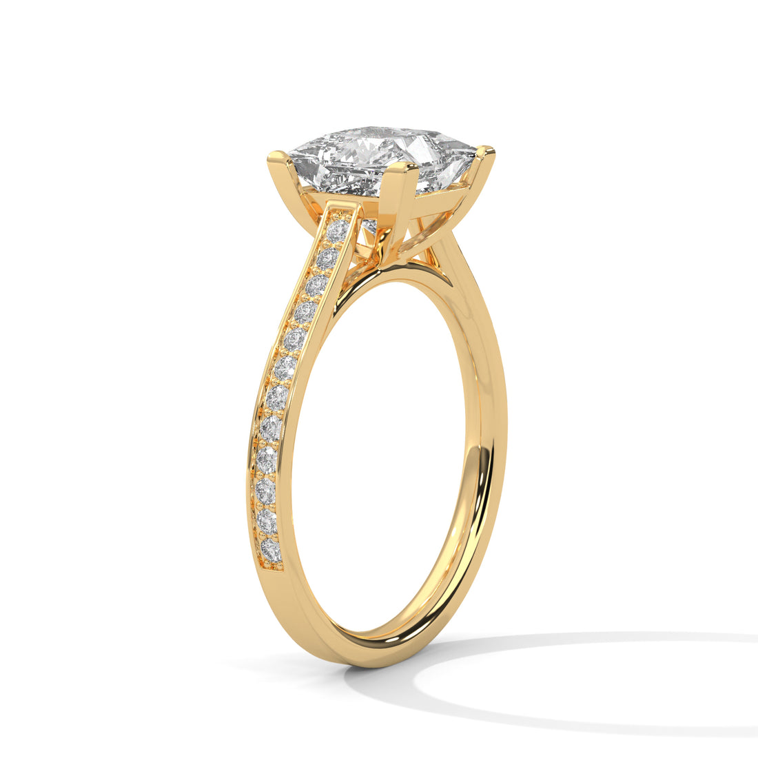 Princess Cut Solitaire Four-Prong Pavé Cathedral Engagement & Anniversary Ring in Rose Gold