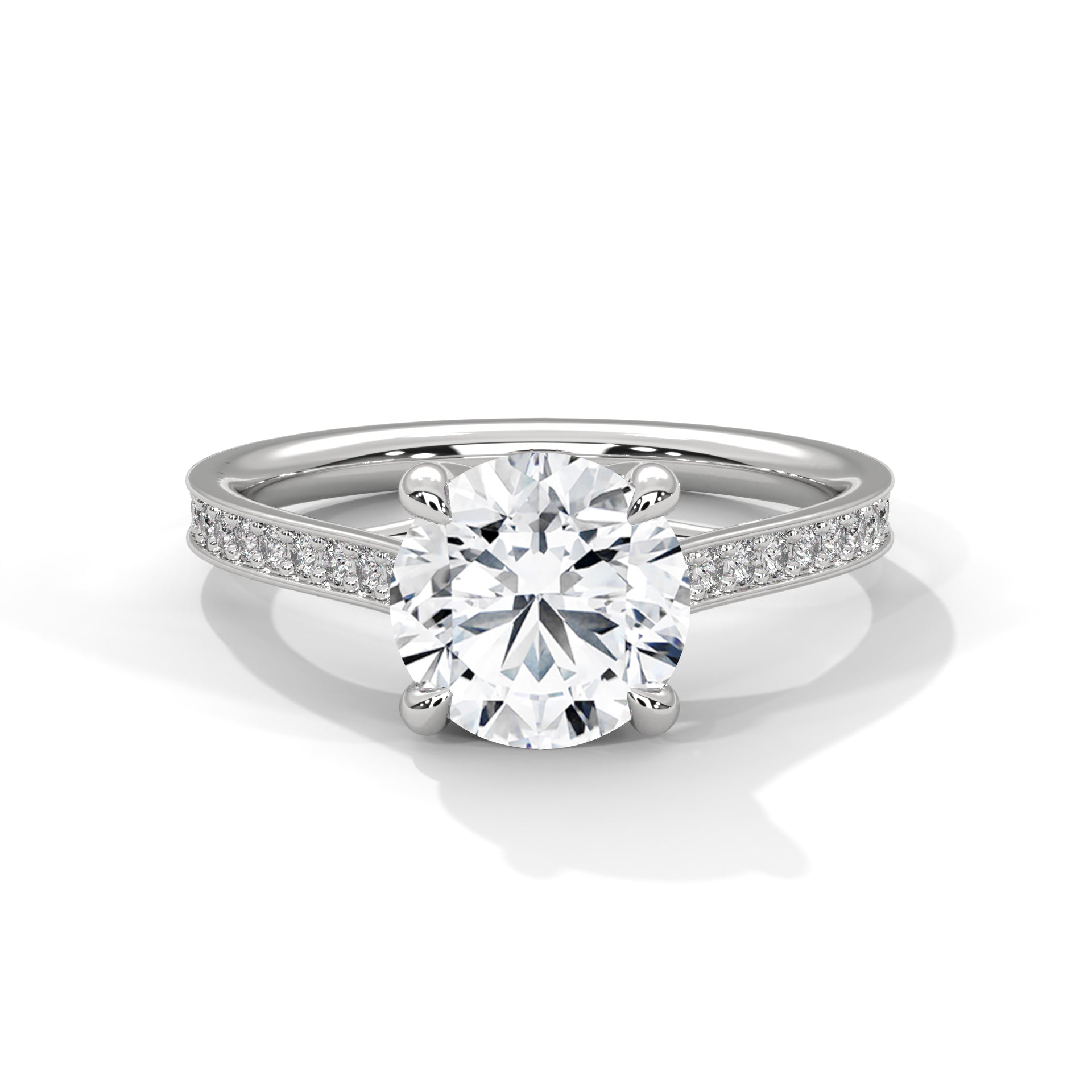 Round Cut Solitaire Four-Prong Pavé Cathedral Engagement & Anniversary Ring in Rose Gold