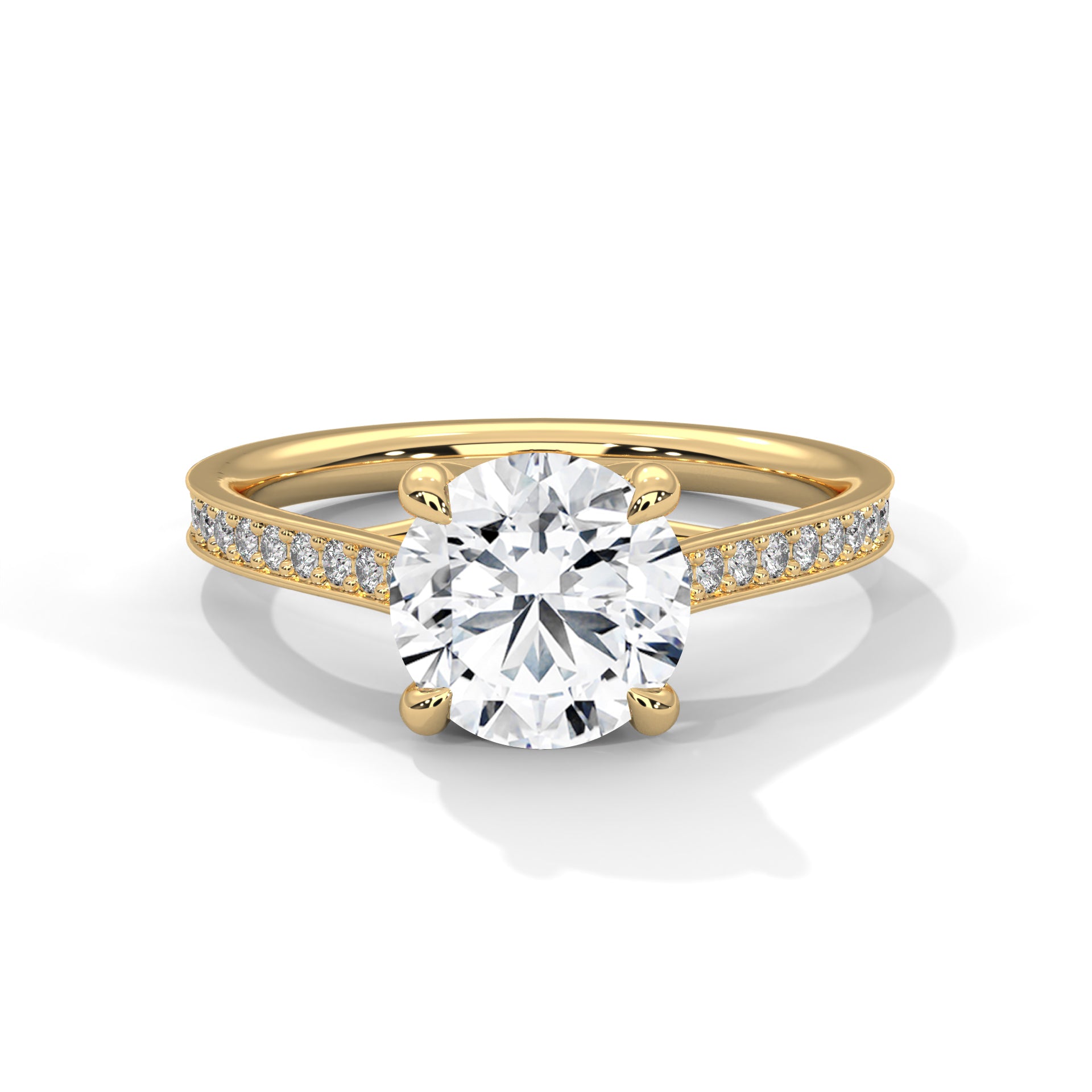 Round Cut Solitaire Four-Prong Pavé Cathedral Engagement & Anniversary Ring in Rose Gold