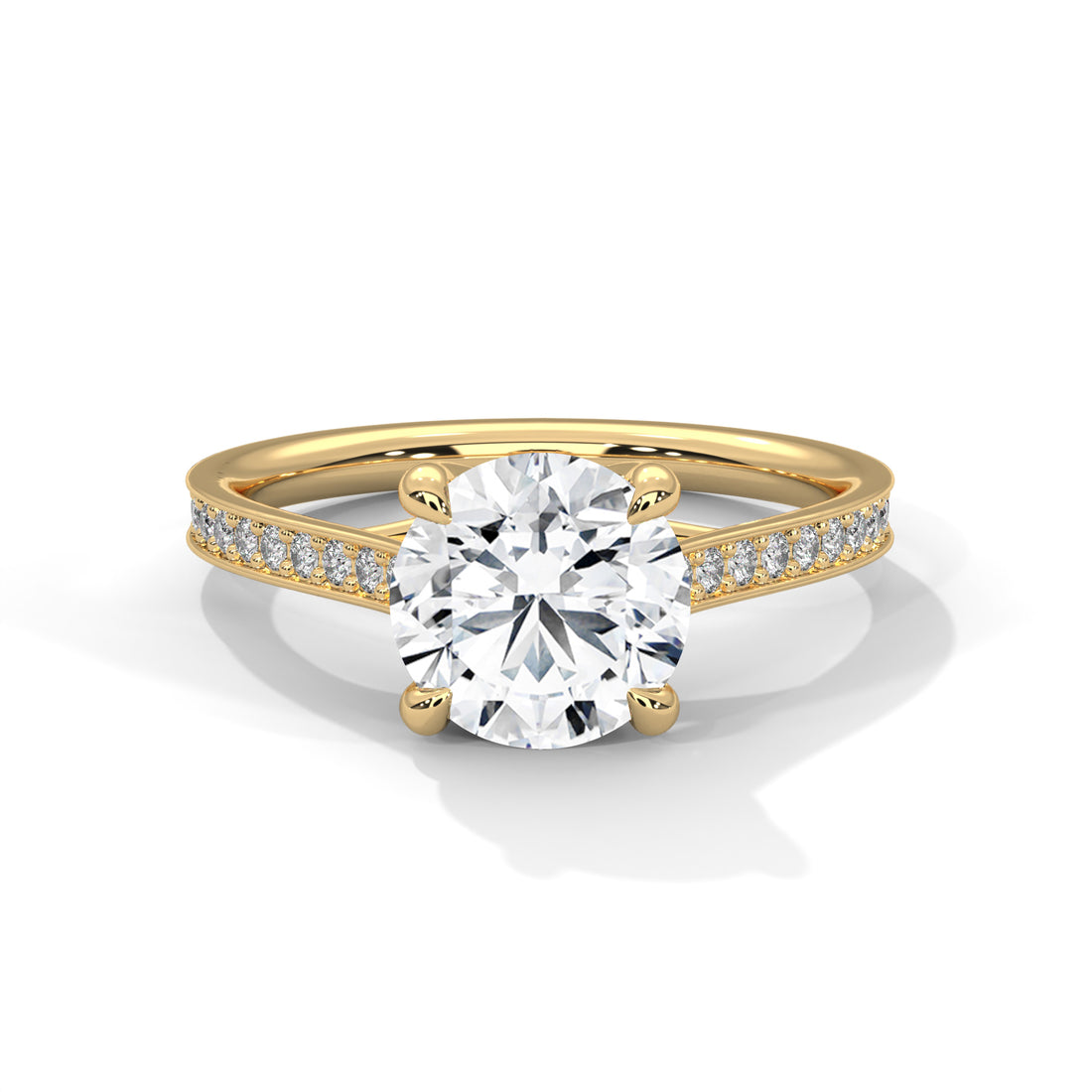 Round Cut Solitaire Four-Prong Pavé Cathedral Engagement & Anniversary Ring in Rose Gold