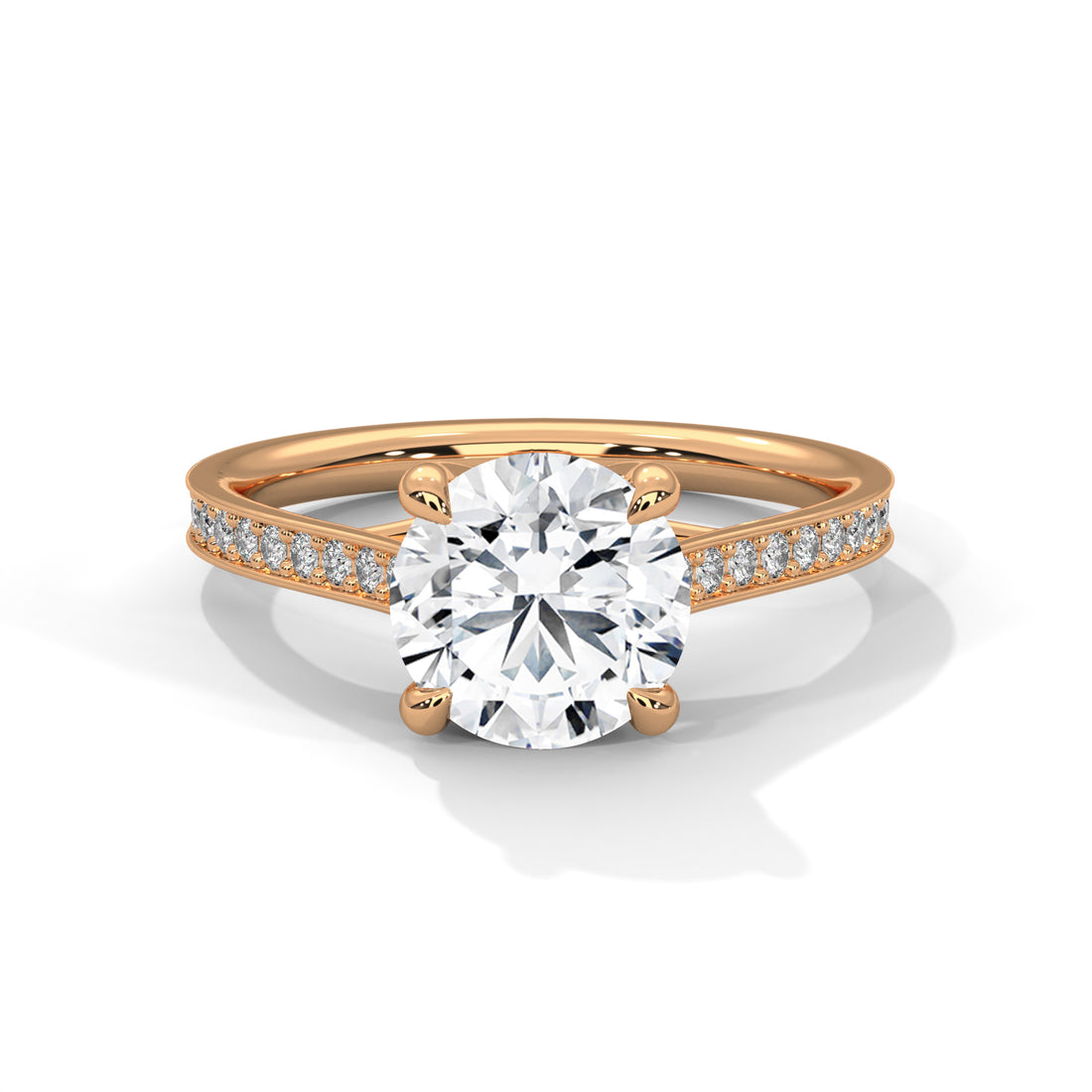 Round Cut Solitaire Four-Prong Pavé Cathedral Engagement & Anniversary Ring in Rose Gold