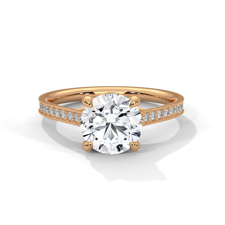 Round Cut Solitaire Four-Prong Pavé Cathedral Engagement & Anniversary Ring in Rose Gold