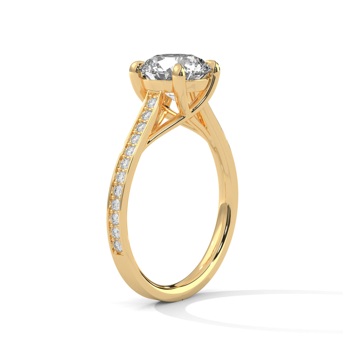 Round Cut Solitaire Four-Prong Pavé Cathedral Engagement & Anniversary Ring in Rose Gold