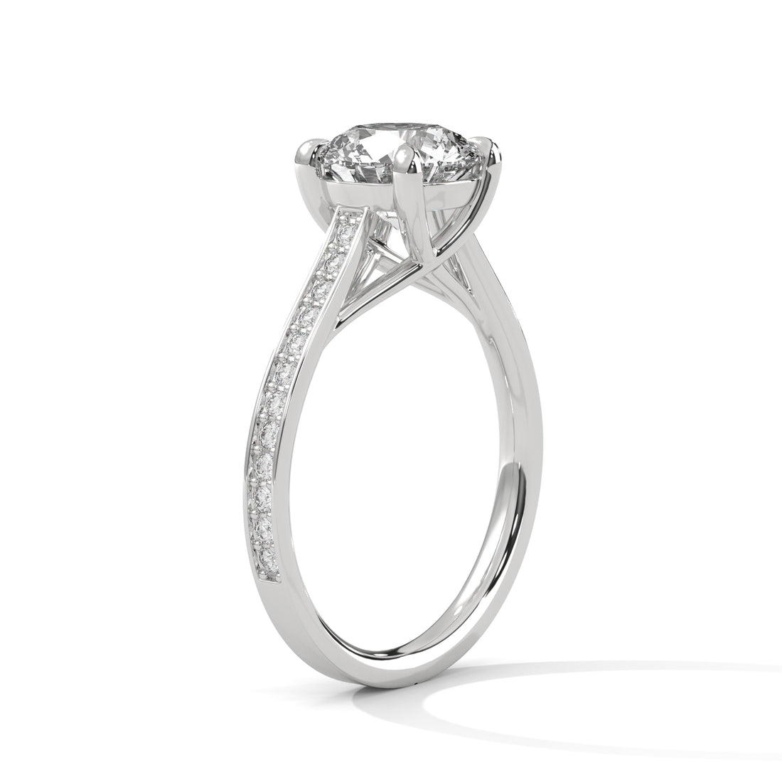 Round Cut Solitaire Four-Prong Pavé Cathedral Engagement & Anniversary Ring in Rose Gold