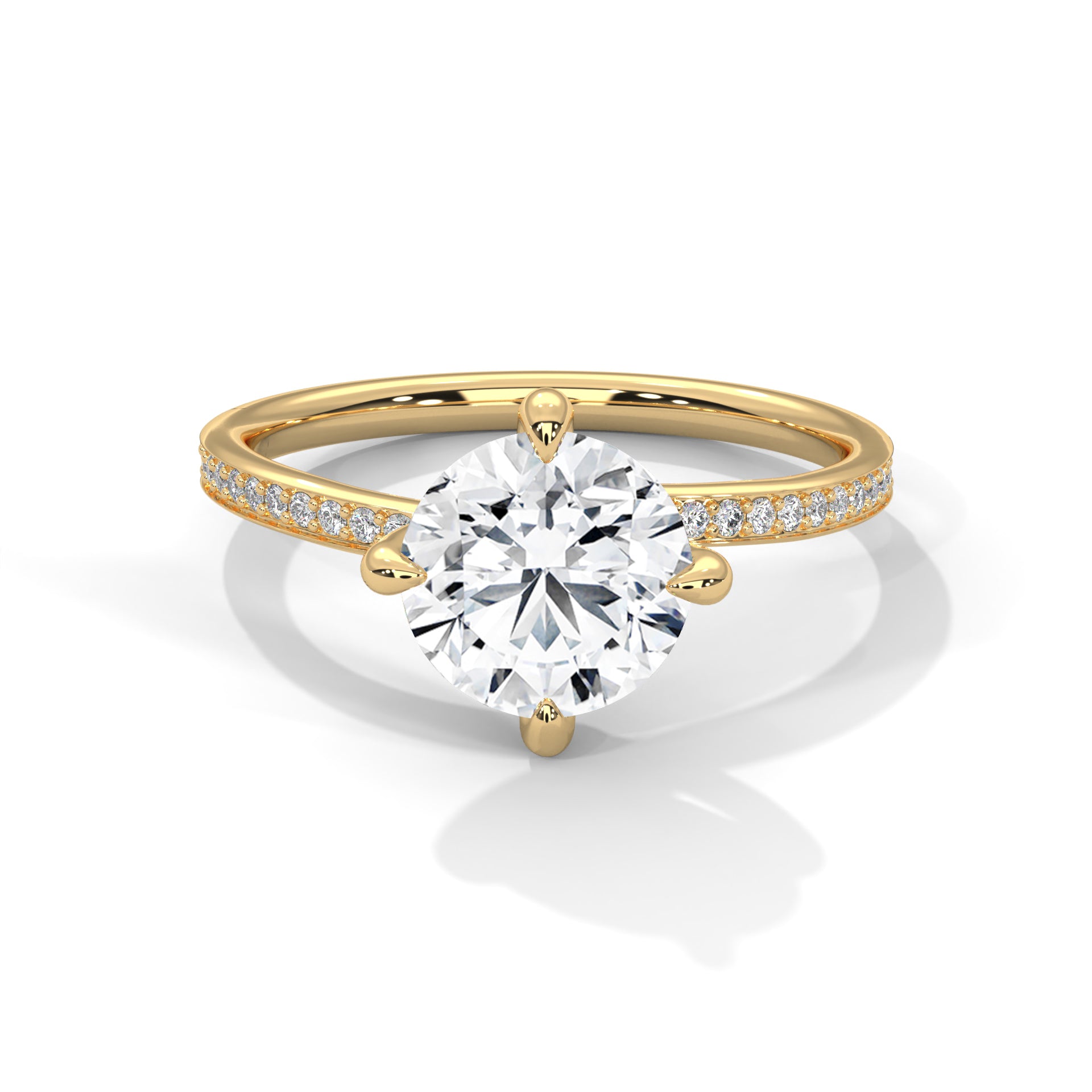 Round Cut Solitaire Twist Pavé Cathedral Engagement & Anniversary Ring in Rose Gold