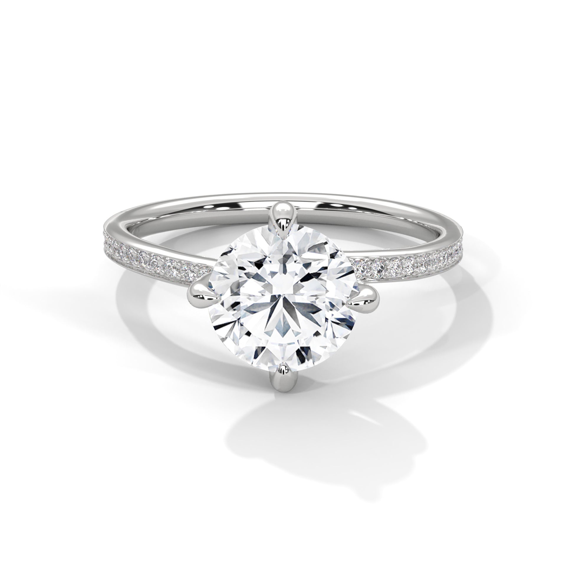 Round Cut Solitaire Twist Pavé Cathedral Engagement & Anniversary Ring in Rose Gold