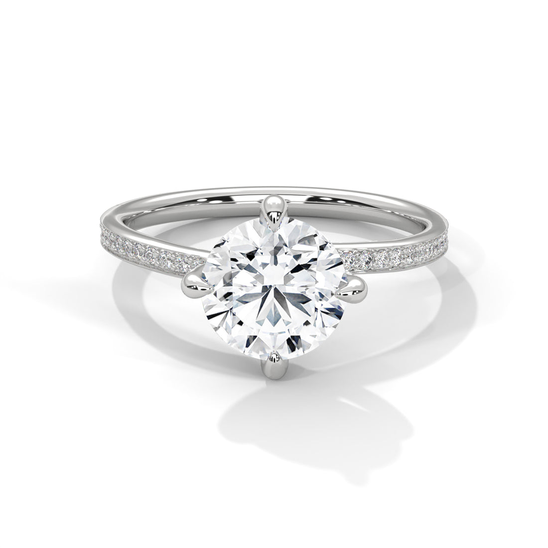Round Cut Solitaire Twist Pavé Cathedral Engagement & Anniversary Ring in Rose Gold