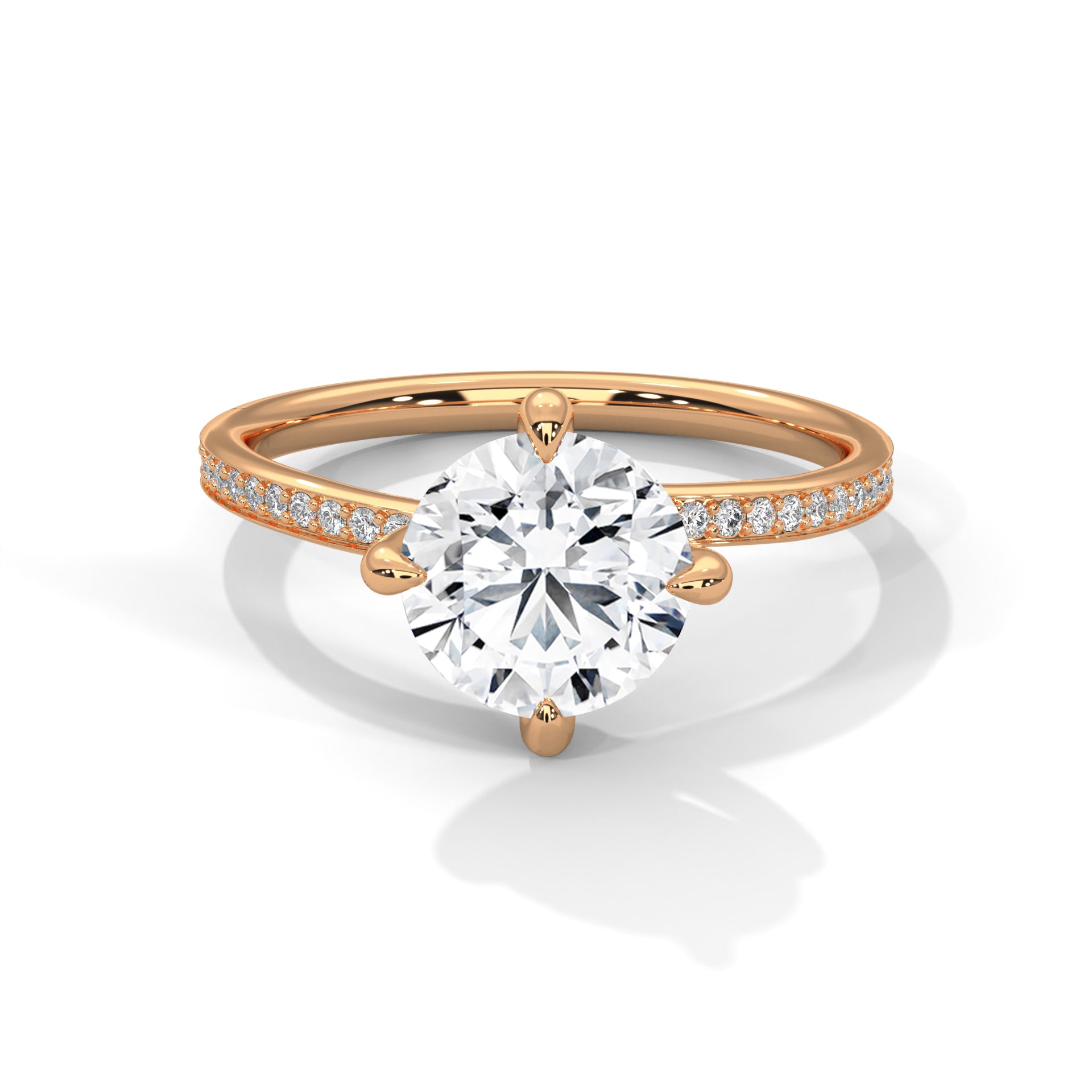 Round Cut Solitaire Twist Pavé Cathedral Engagement & Anniversary Ring in Rose Gold