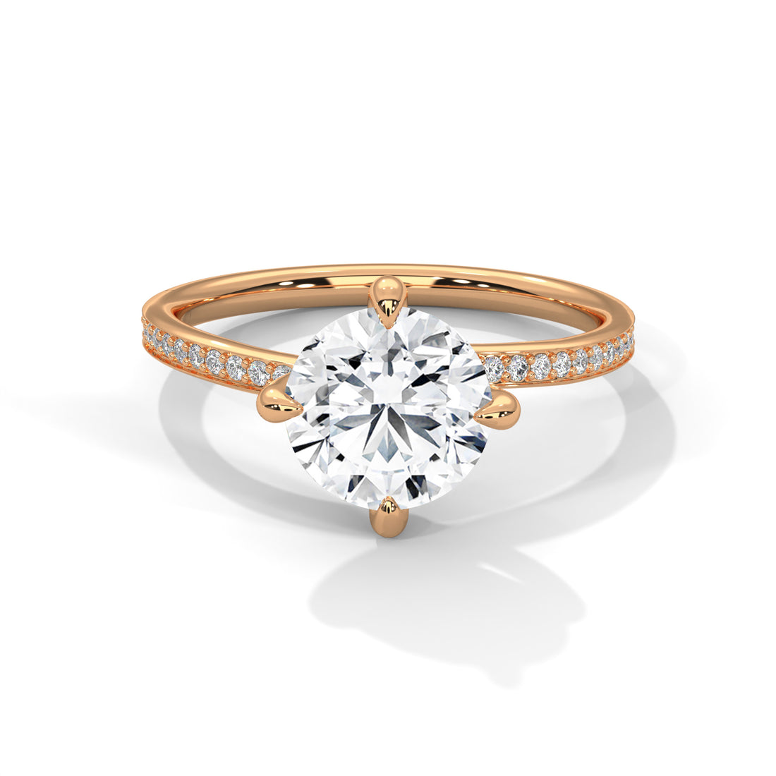Round Cut Solitaire Twist Pavé Cathedral Engagement & Anniversary Ring in Rose Gold