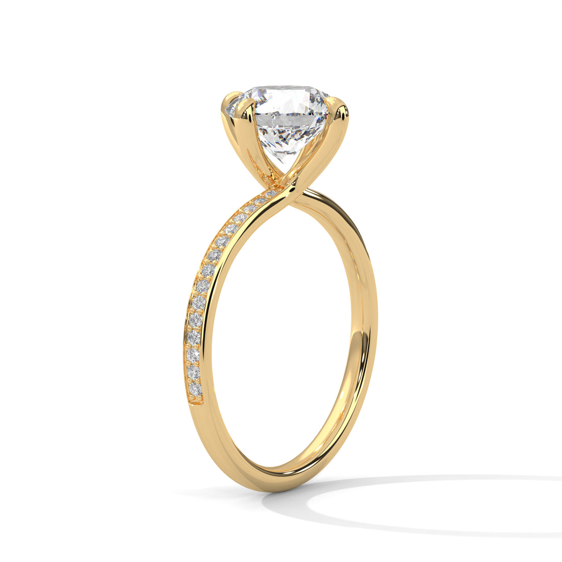 Round Cut Solitaire Twist Pavé Cathedral Engagement & Anniversary Ring in Rose Gold
