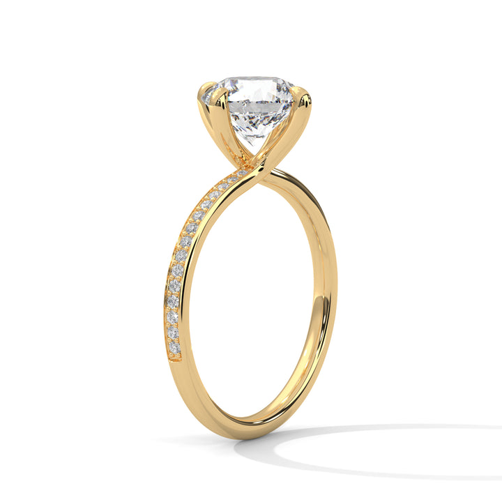 Round Cut Solitaire Twist Pavé Cathedral Engagement & Anniversary Ring in Rose Gold