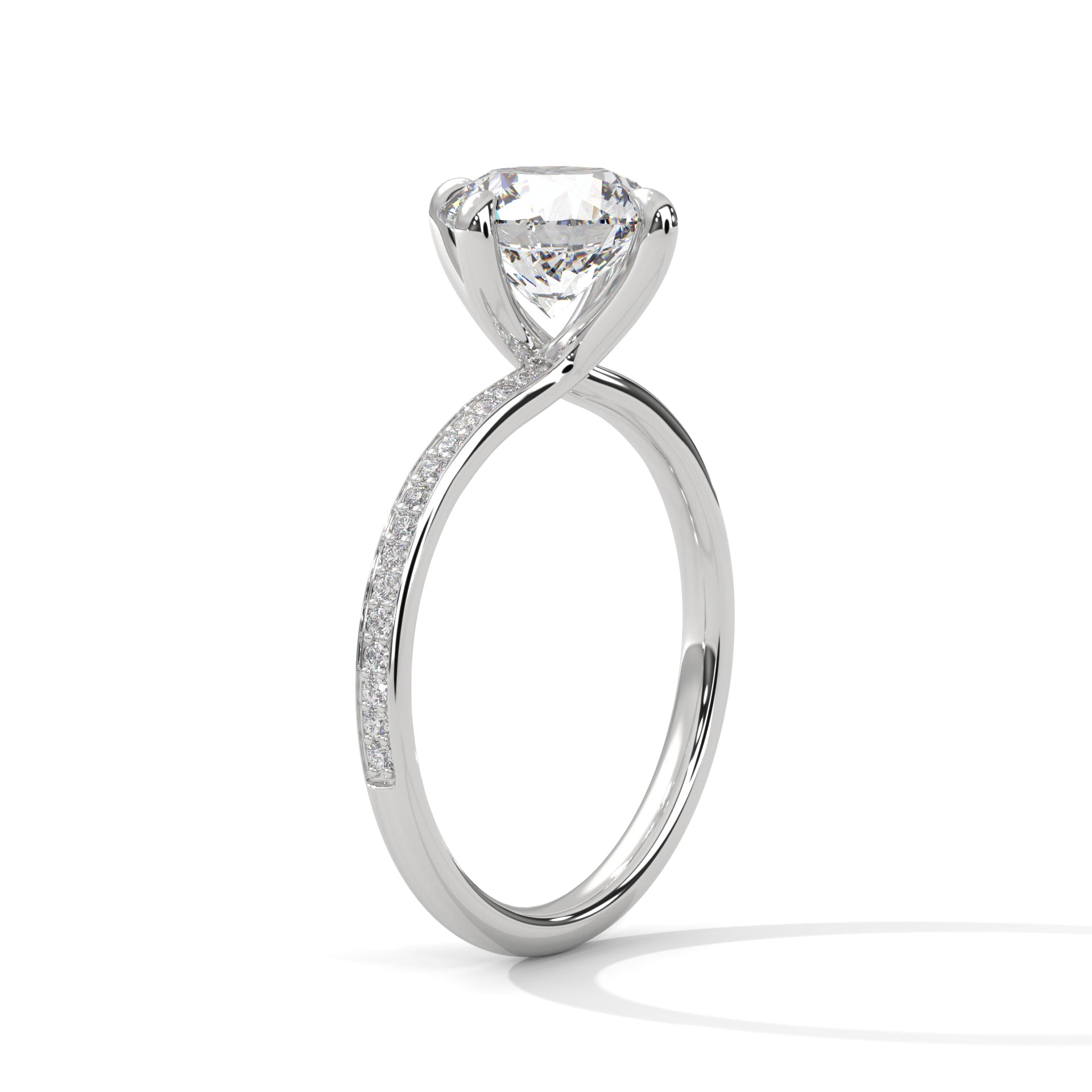 Round Cut Solitaire Twist Pavé Cathedral Engagement & Anniversary Ring in Rose Gold