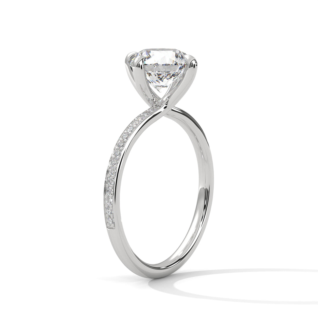 Round Cut Solitaire Twist Pavé Cathedral Engagement & Anniversary Ring in Rose Gold