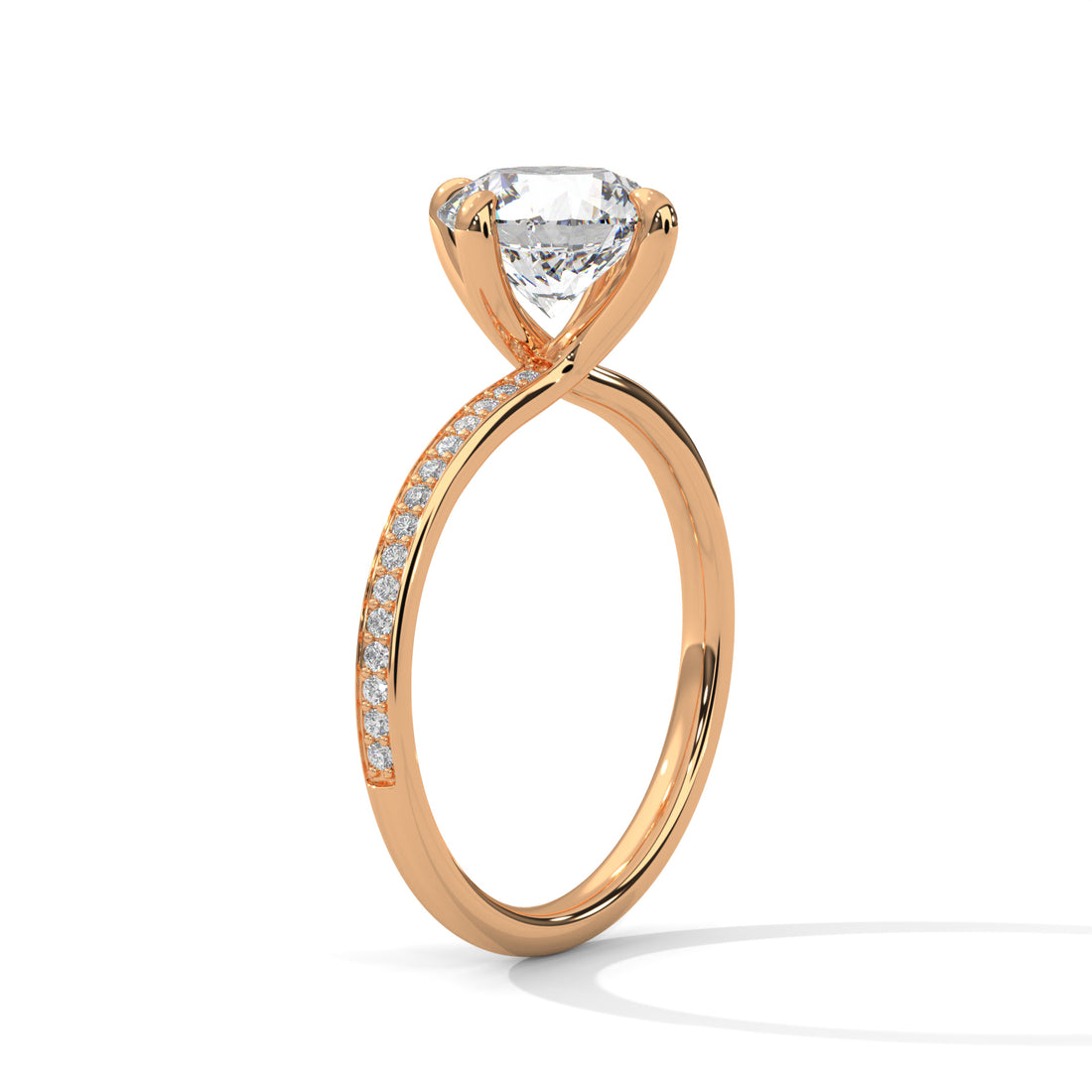 Round Cut Solitaire Twist Pavé Cathedral Engagement & Anniversary Ring in Rose Gold