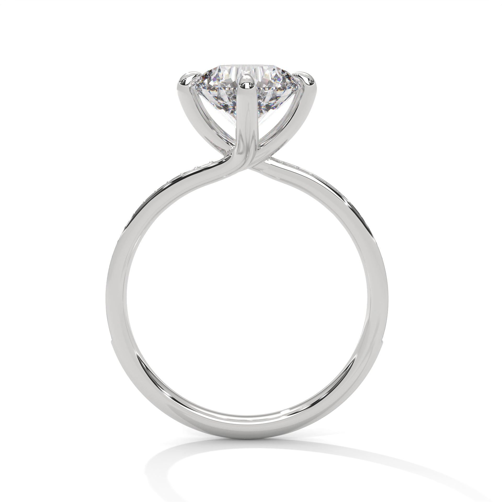 Round Cut Solitaire Twist Pavé Cathedral Engagement & Anniversary Ring in Rose Gold