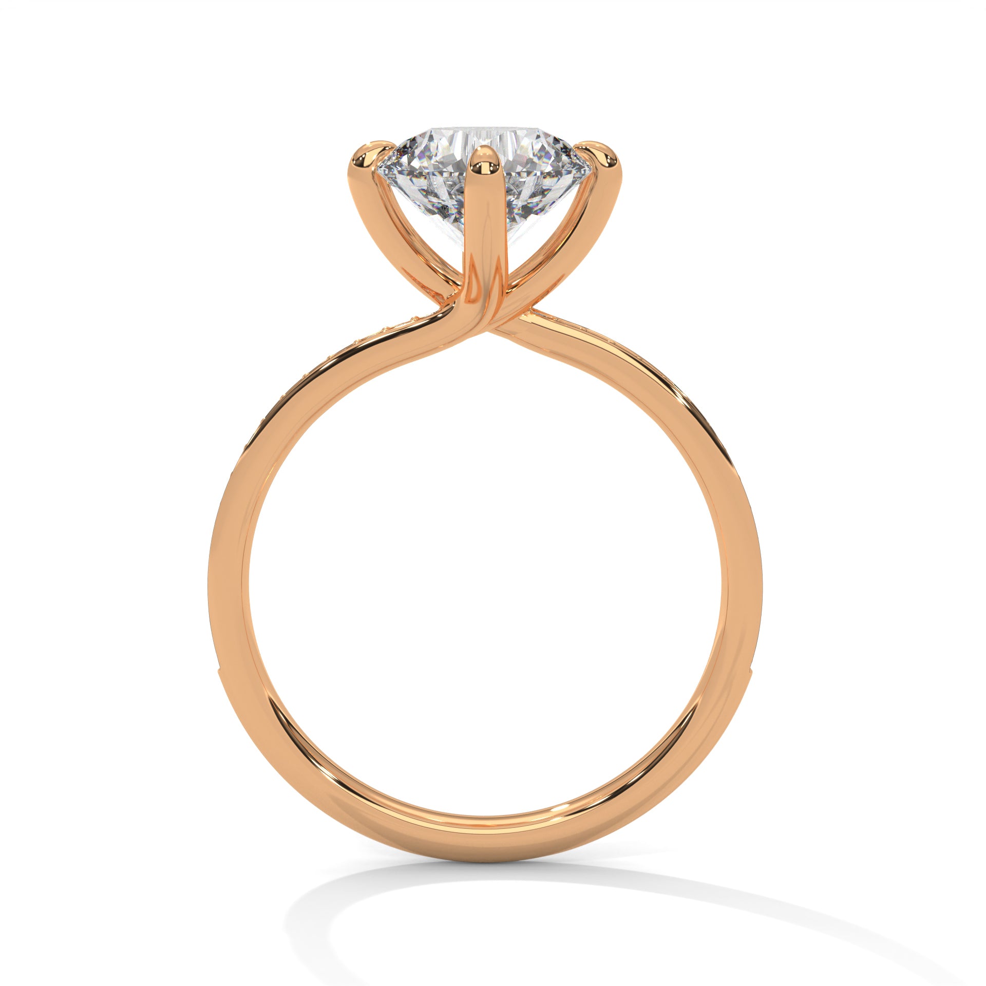 Round Cut Solitaire Twist Pavé Cathedral Engagement & Anniversary Ring in Rose Gold