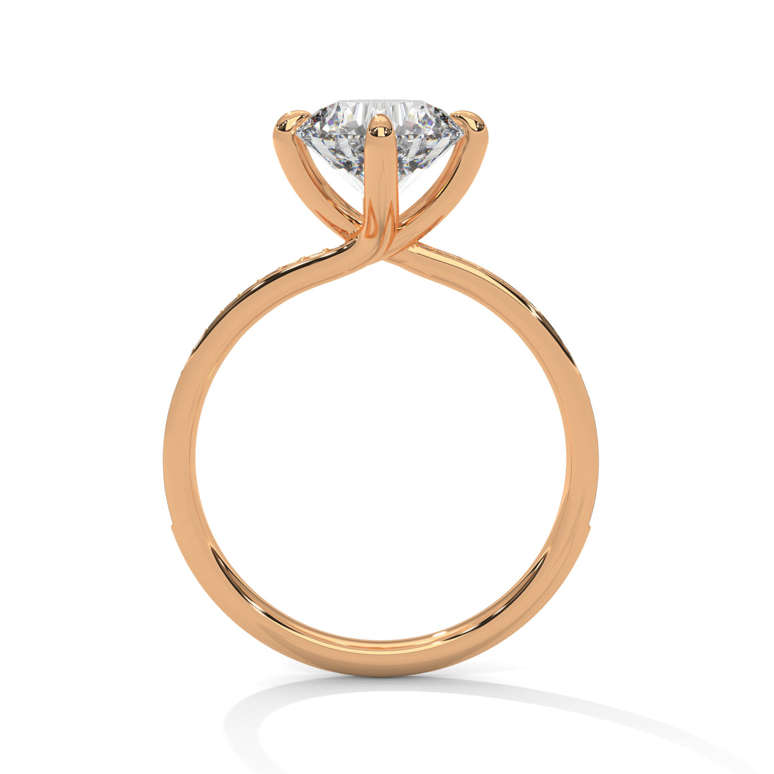 Round Cut Solitaire Twist Pavé Cathedral Engagement & Anniversary Ring in Rose Gold