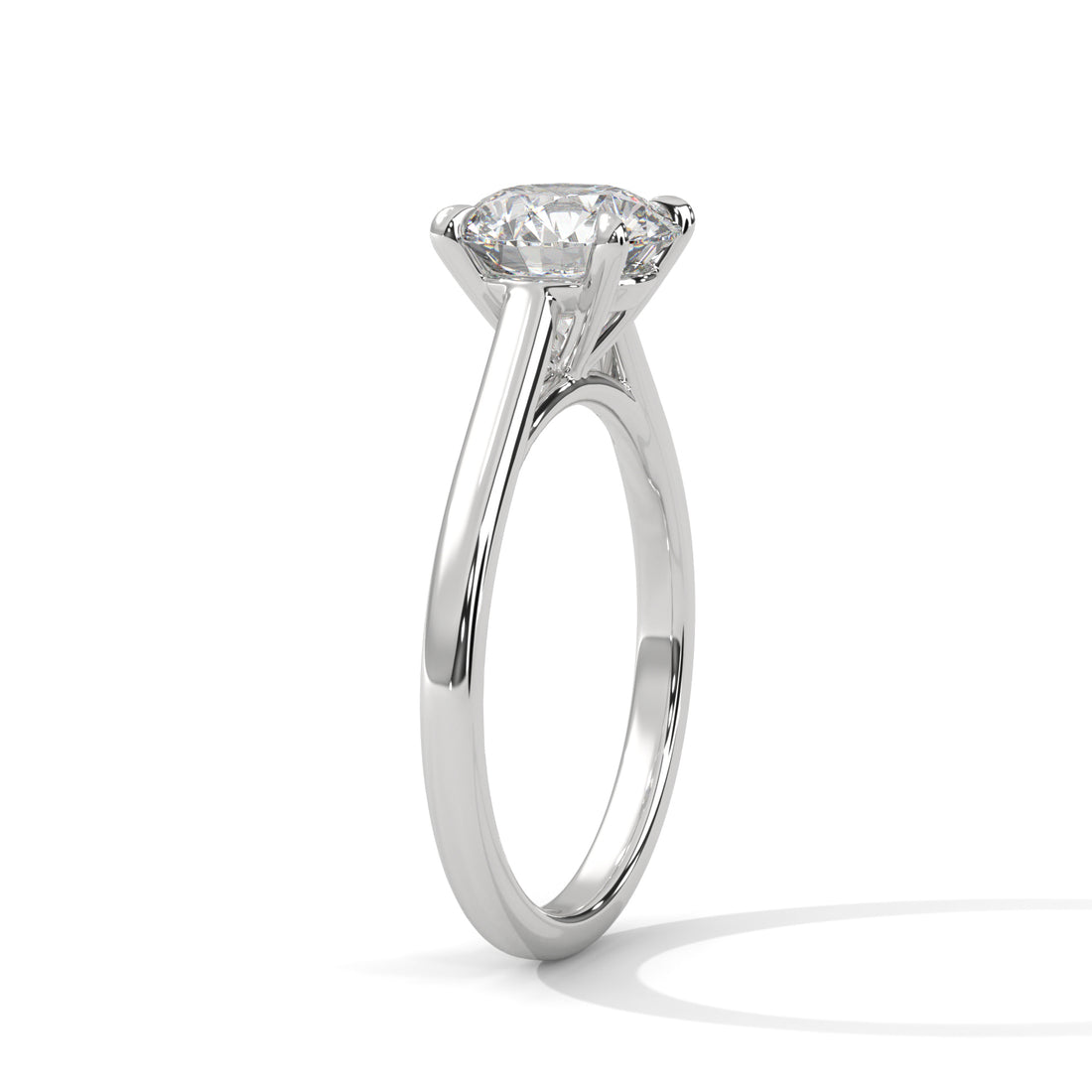 Round Cut Four-Prong Cathedral Solitaire Engagement Ring in Rose Gold