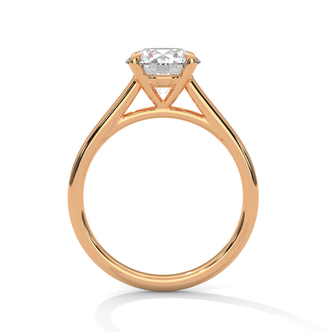 Round Cut Four-Prong Cathedral Solitaire Engagement Ring in Rose Gold