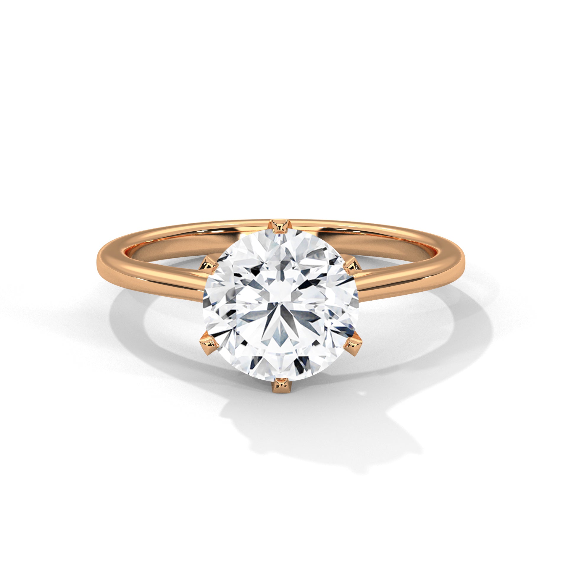 Round Cut Six-Prong Cathedral Solitaire Engagement Ring in Rose Gold