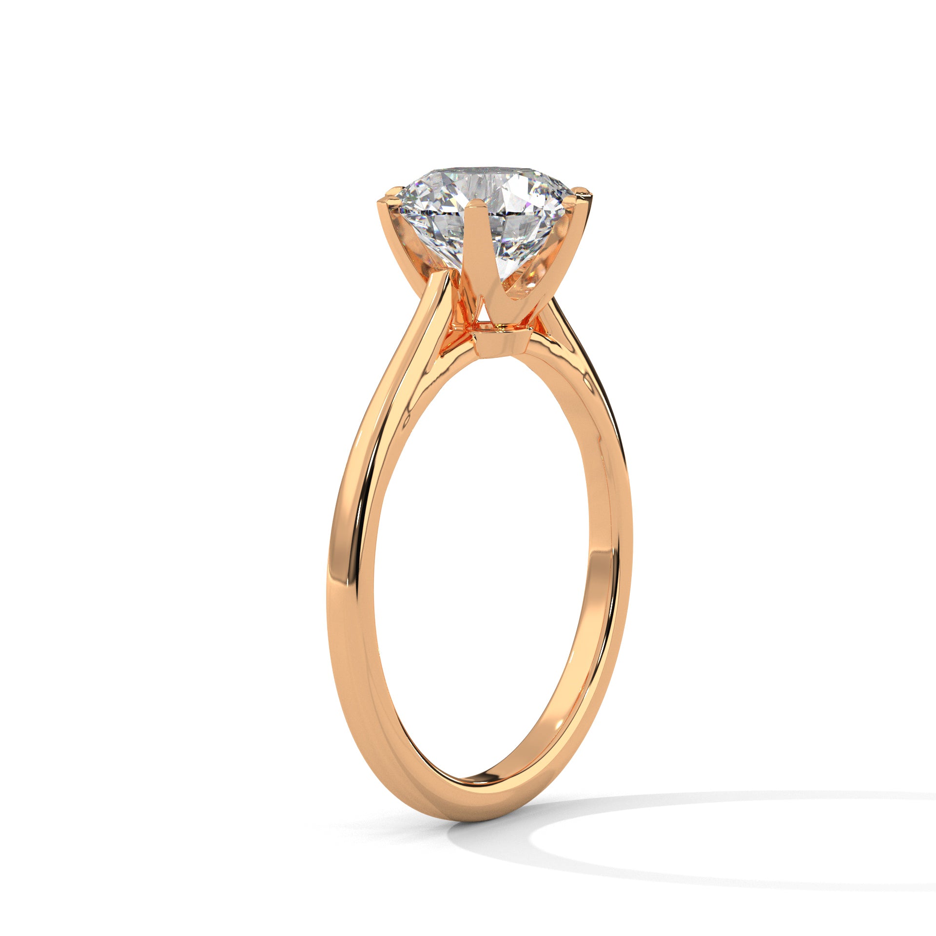 Round Cut Six-Prong Cathedral Solitaire Engagement Ring in Rose Gold