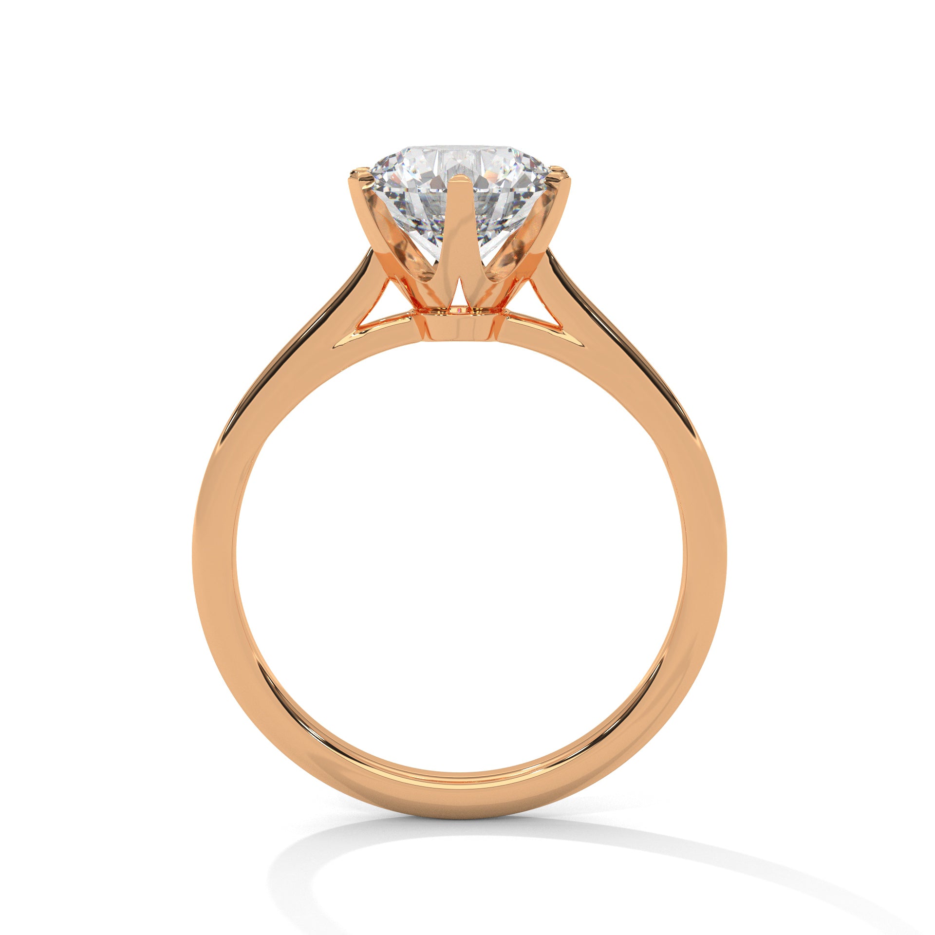 Round Cut Six-Prong Cathedral Solitaire Engagement Ring in Rose Gold