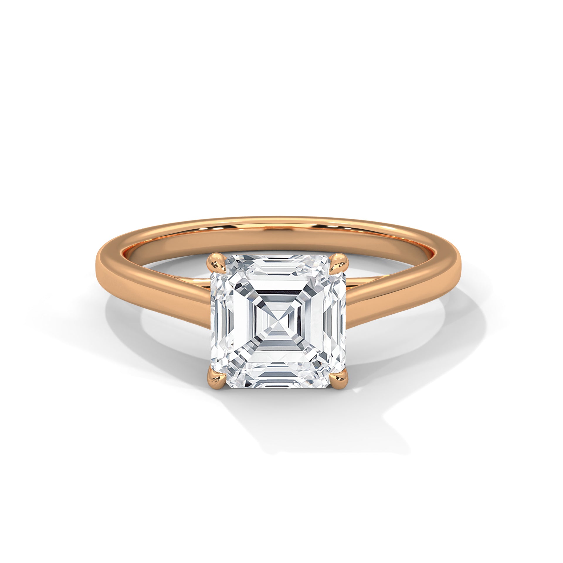 Asscher Cut Four-Prong Cathedral Solitaire Engagement Ring in Rose Gold