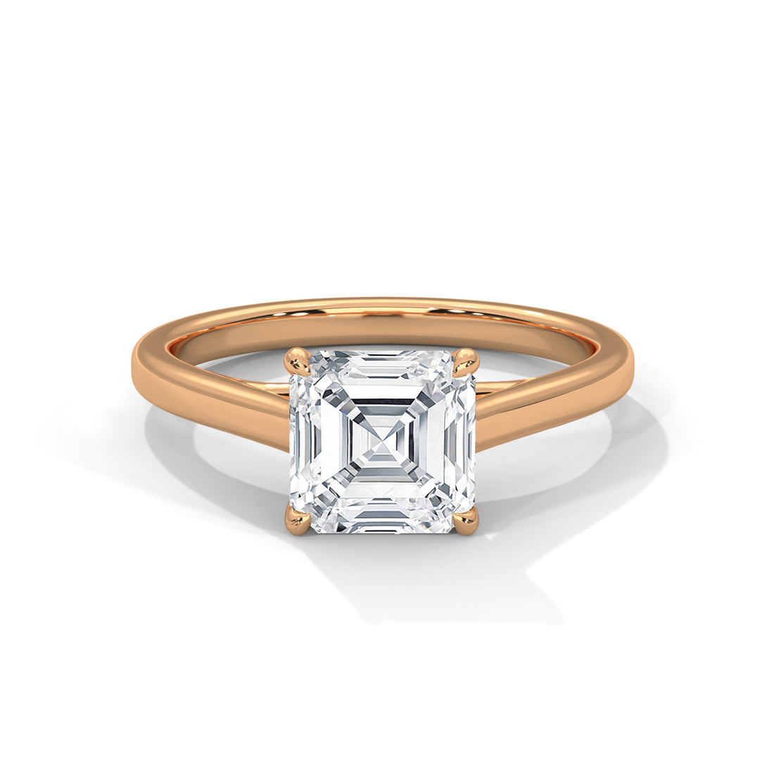 Asscher Cut Four-Prong Cathedral Solitaire Engagement Ring in Rose Gold