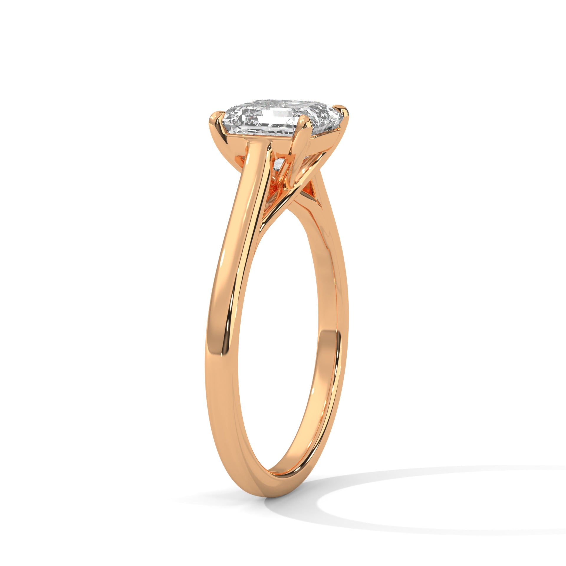 Asscher Cut Four-Prong Cathedral Solitaire Engagement Ring in Rose Gold