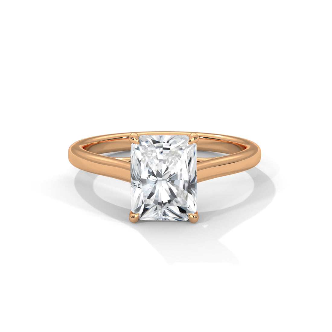 Radiant Cut Four-Prong Cathedral Solitaire Engagement Ring in Rose Gold