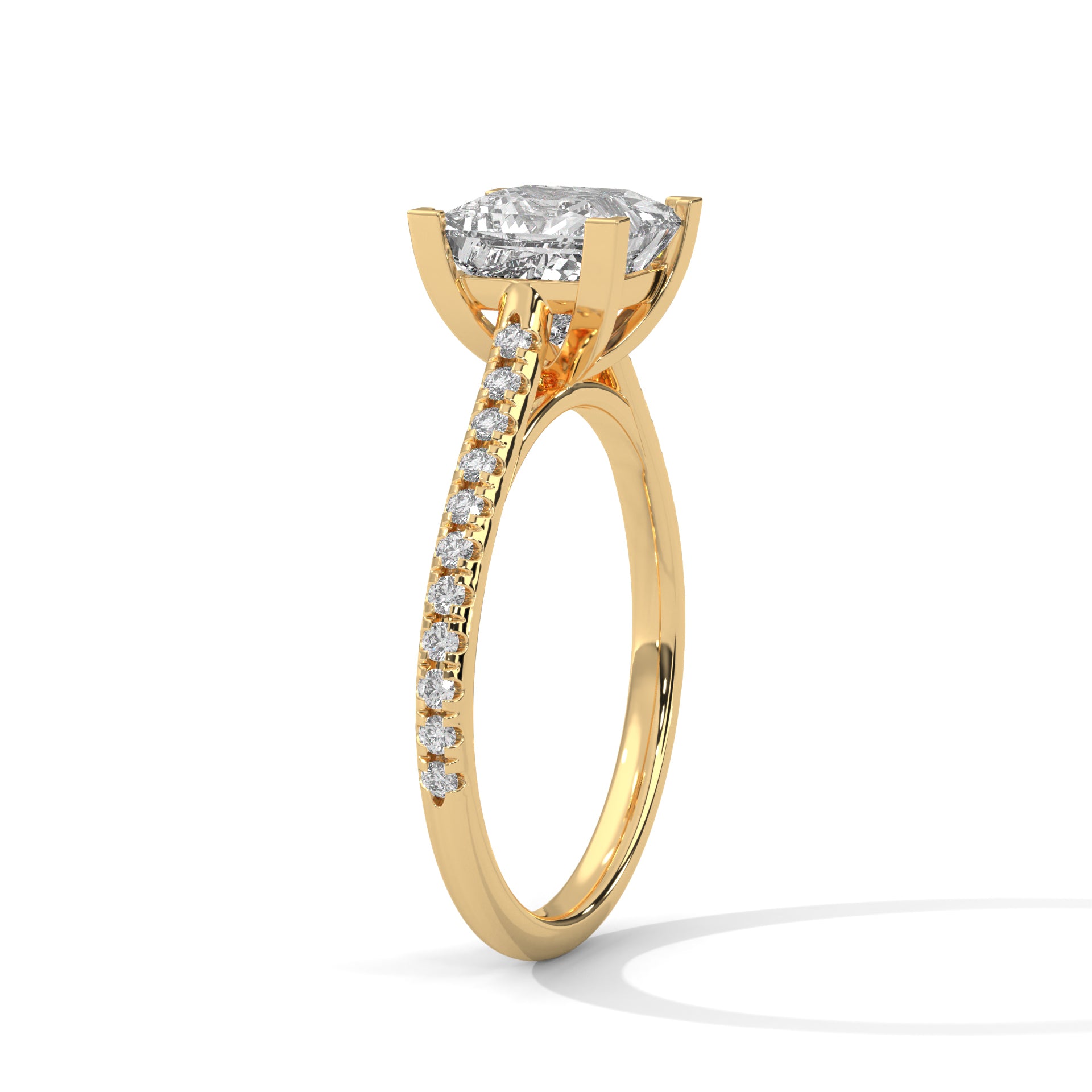 Rose Gold Princess Cut Solitaire Pavé Cathedral Engagement Ring