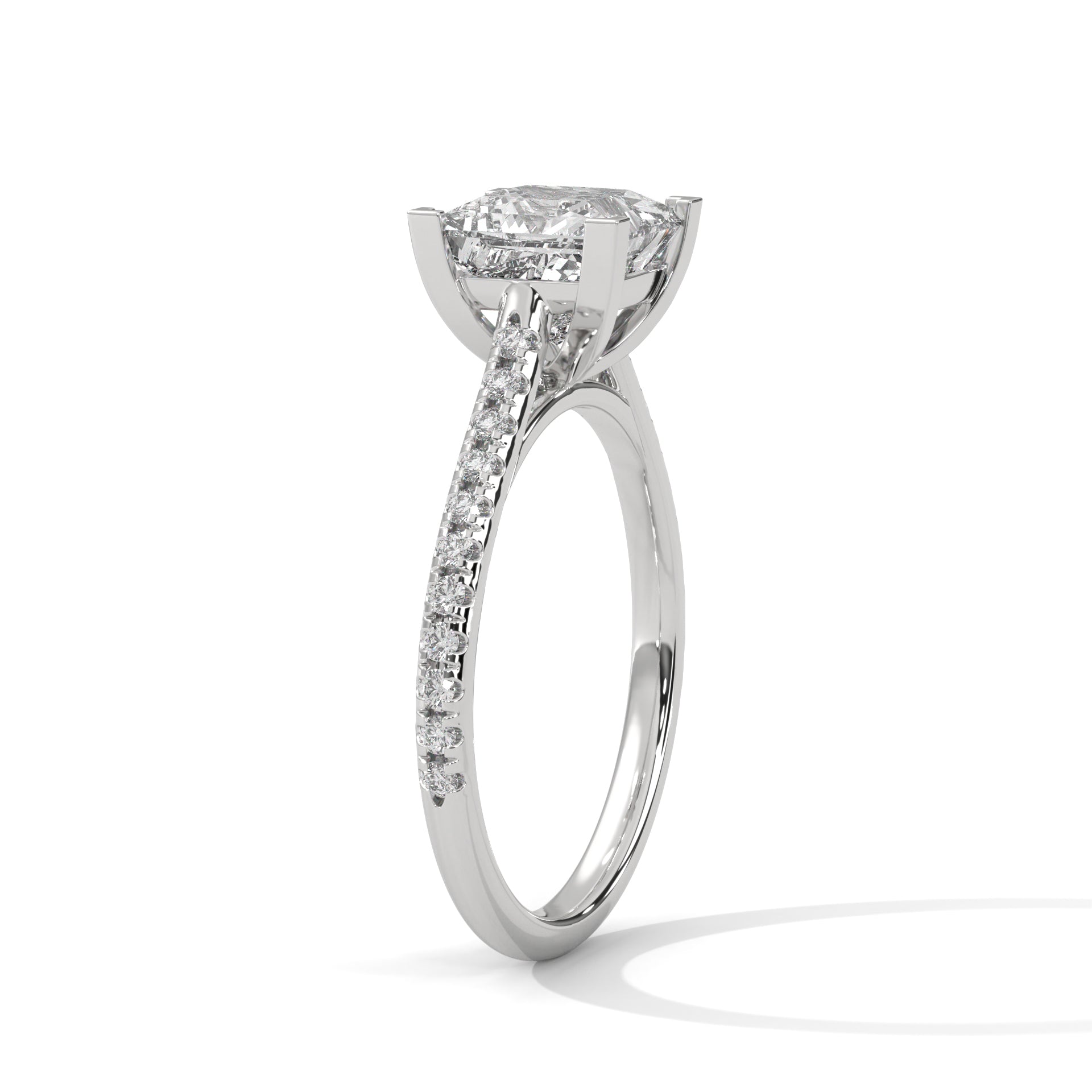Rose Gold Princess Cut Solitaire Pavé Cathedral Engagement Ring