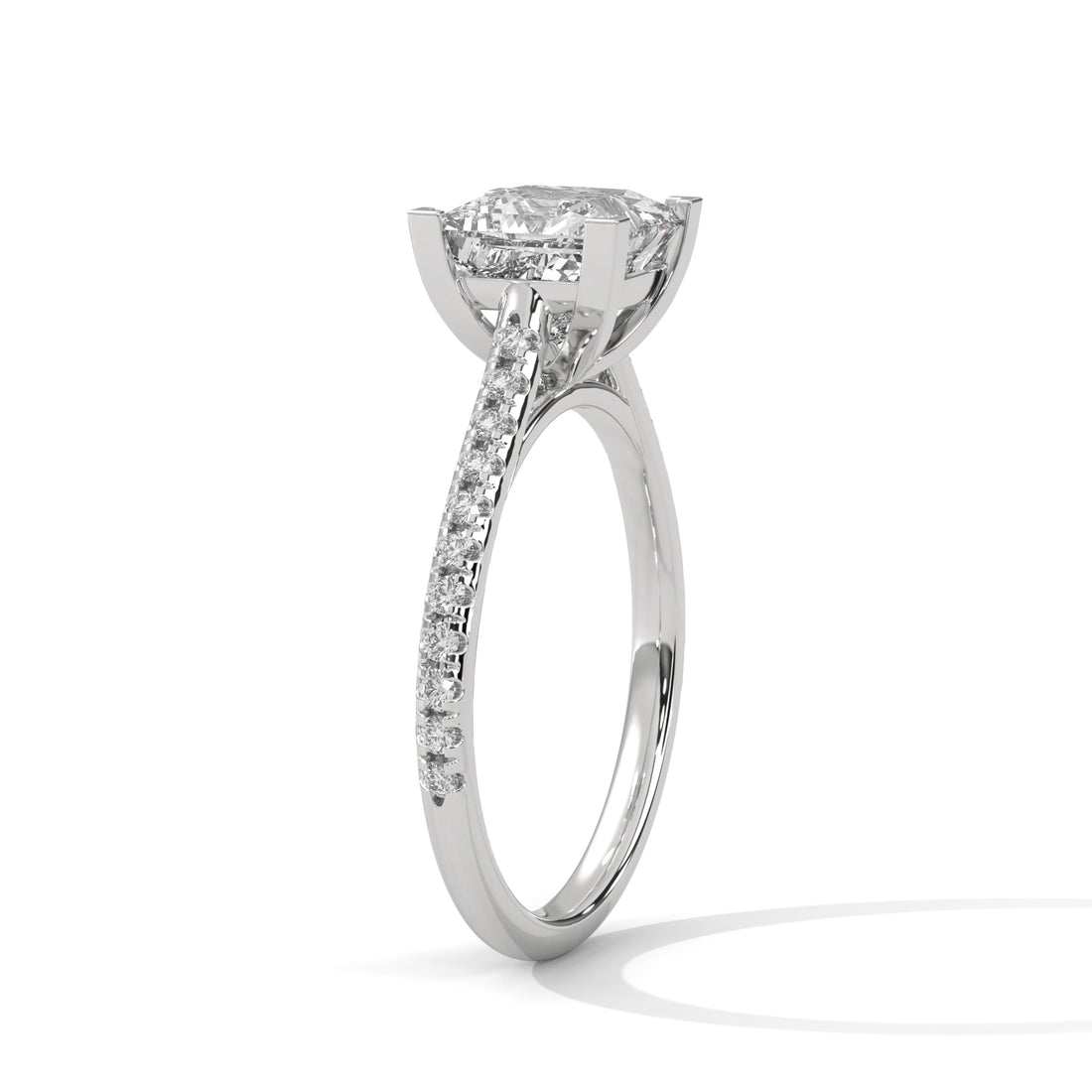 Rose Gold Princess Cut Solitaire Pavé Cathedral Engagement Ring