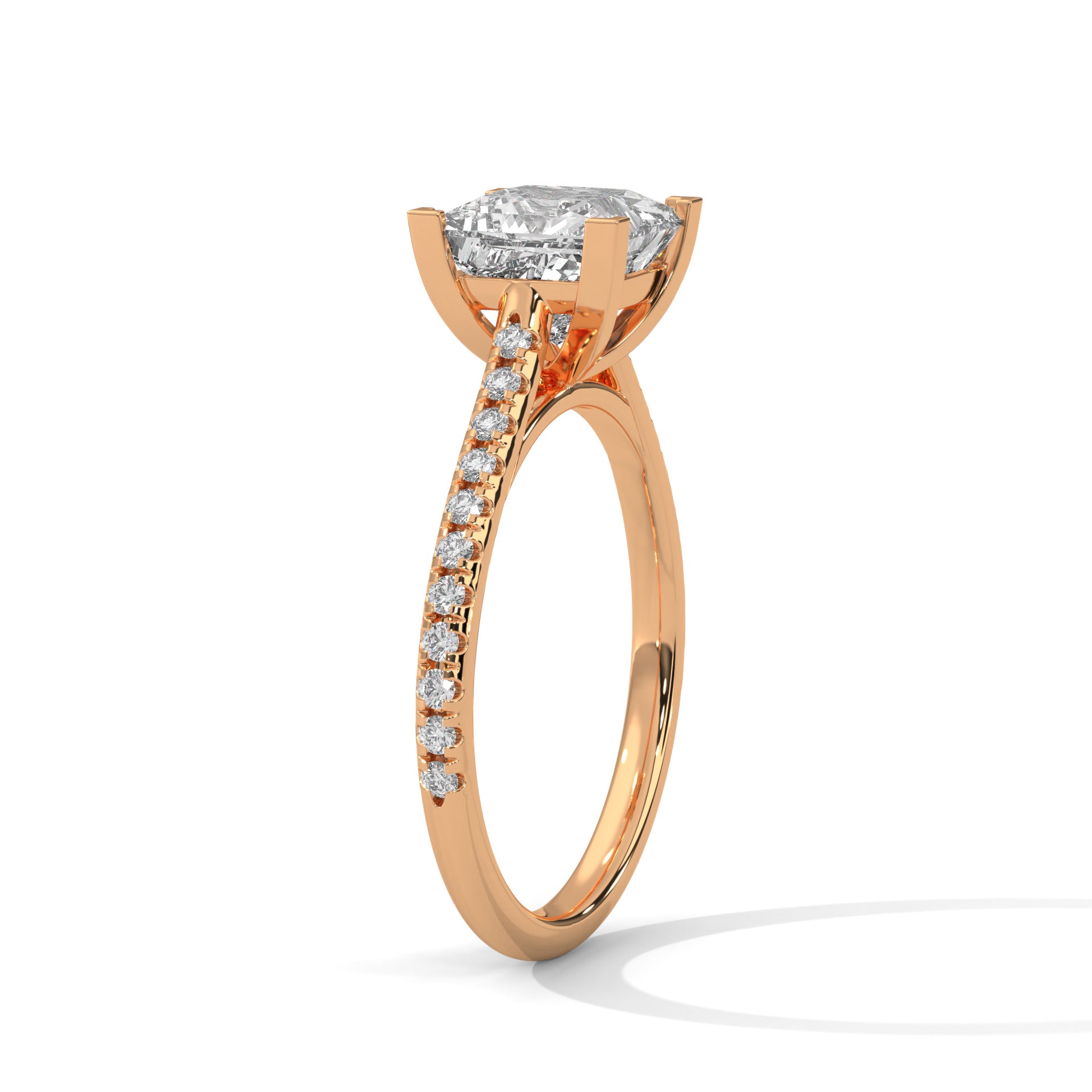 Rose Gold Princess Cut Solitaire Pavé Cathedral Engagement Ring
