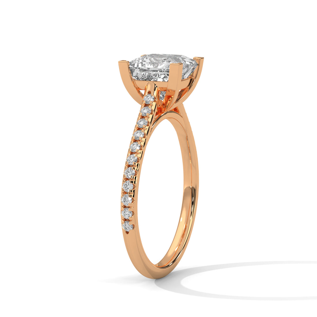 Rose Gold Princess Cut Solitaire Pavé Cathedral Engagement Ring