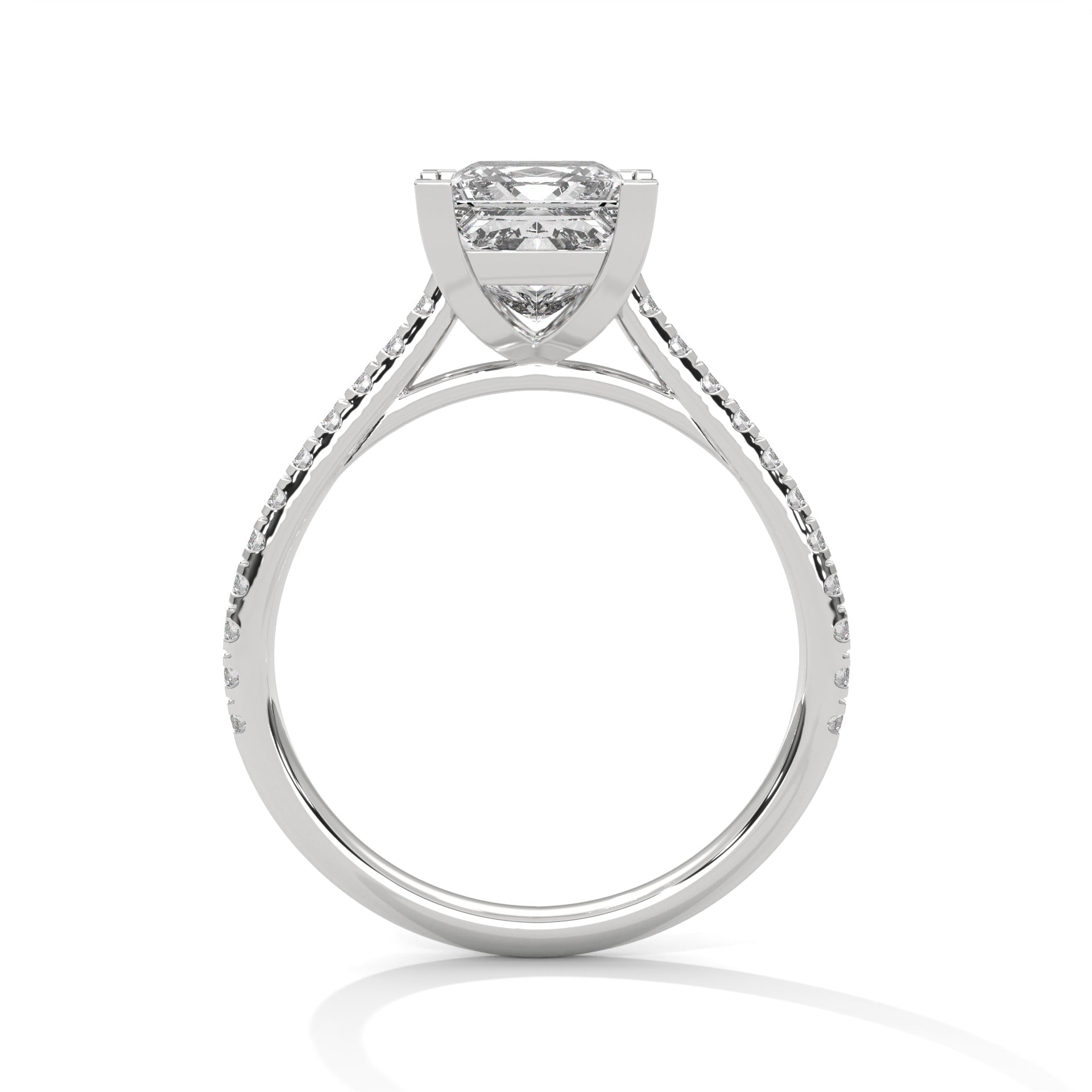 Rose Gold Princess Cut Solitaire Pavé Cathedral Engagement Ring
