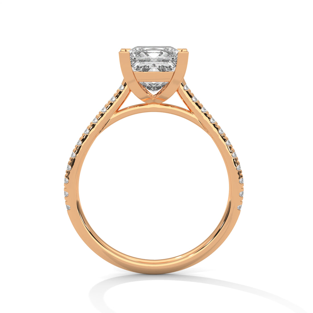 Rose Gold Princess Cut Solitaire Pavé Cathedral Engagement Ring