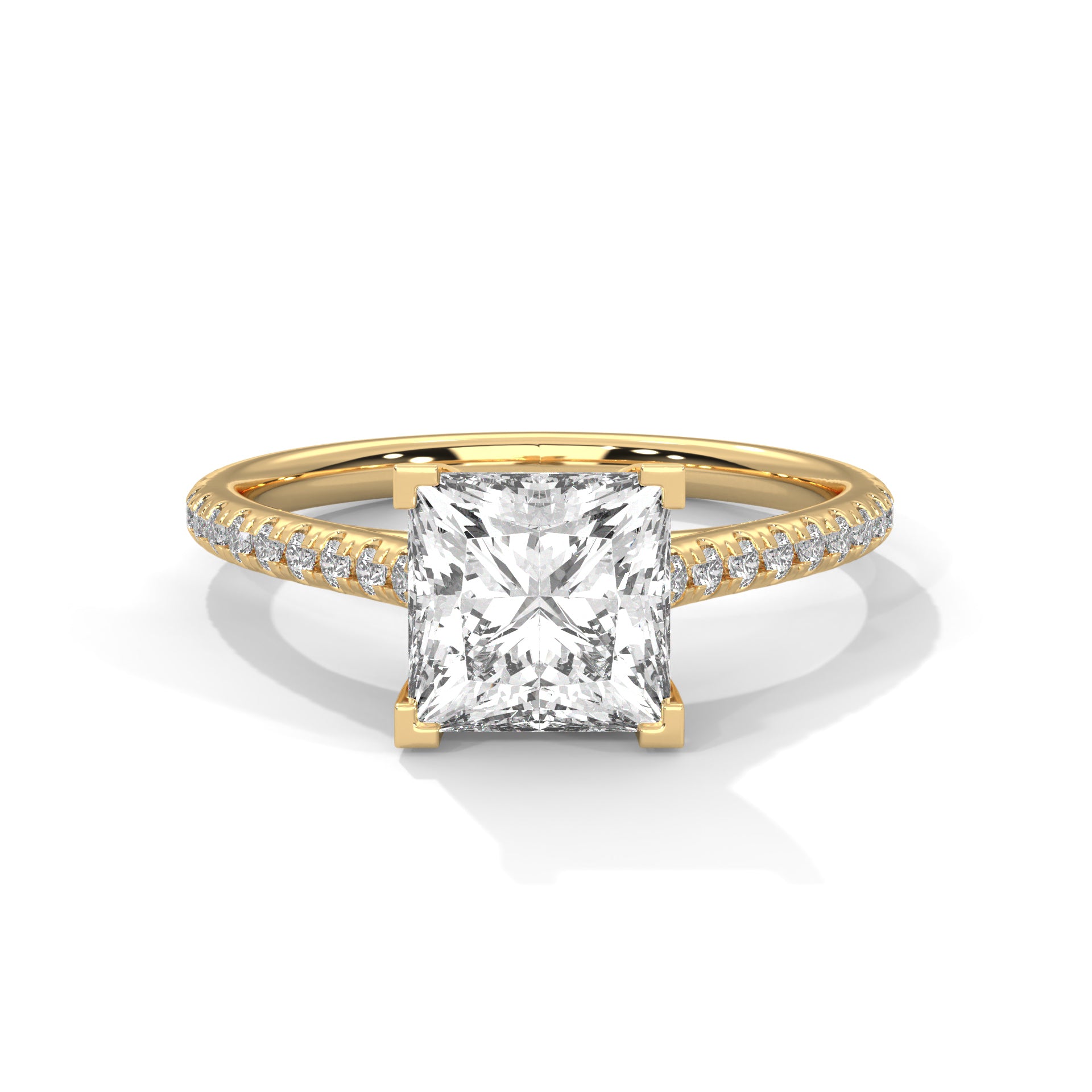 Rose Gold Princess Cut Solitaire Pavé Cathedral Engagement Ring