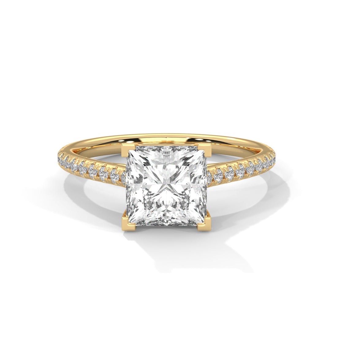 Rose Gold Princess Cut Solitaire Pavé Cathedral Engagement Ring