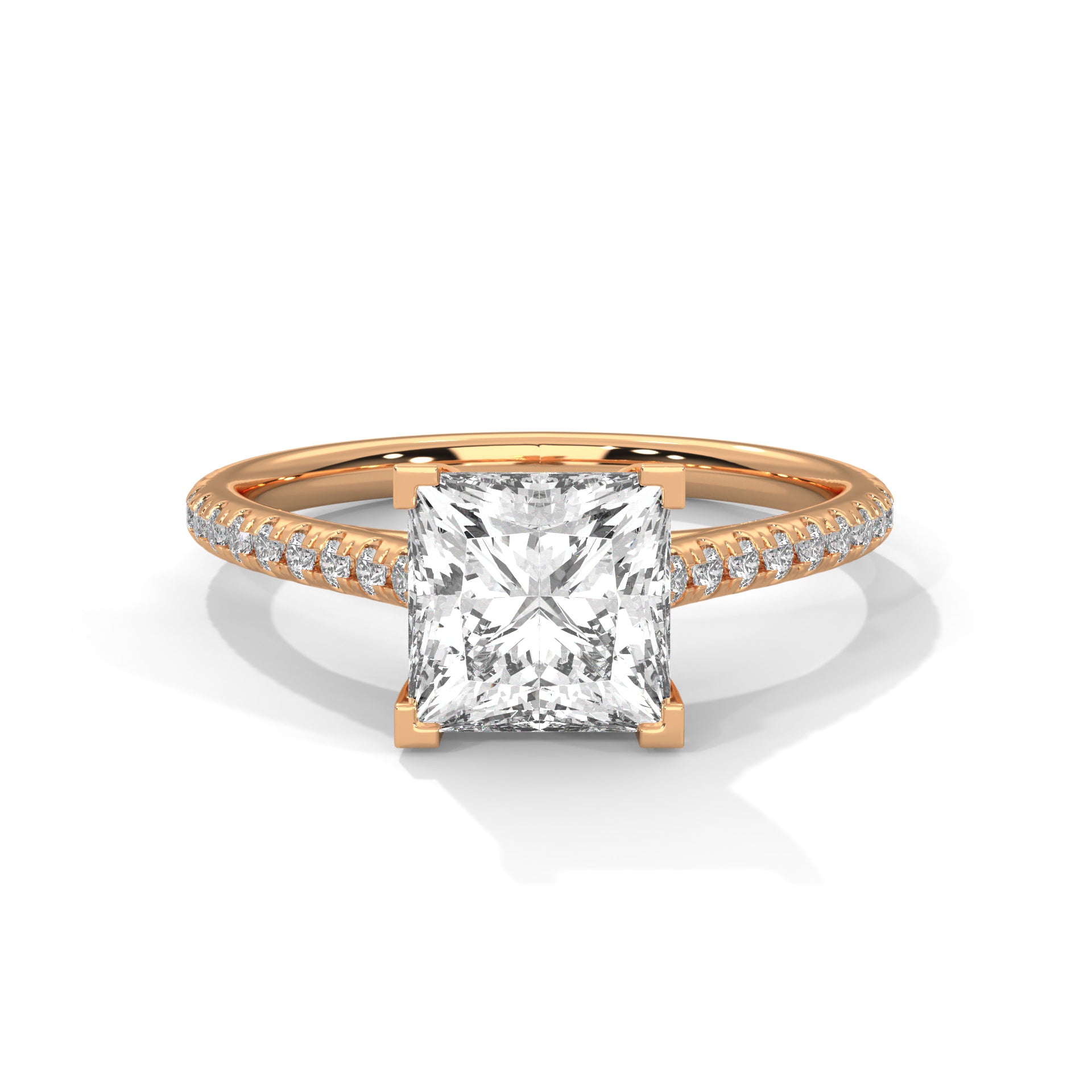 Rose Gold Princess Cut Solitaire Pavé Cathedral Engagement Ring