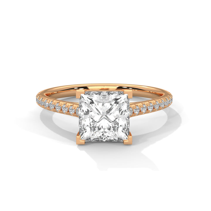 Rose Gold Princess Cut Solitaire Pavé Cathedral Engagement Ring