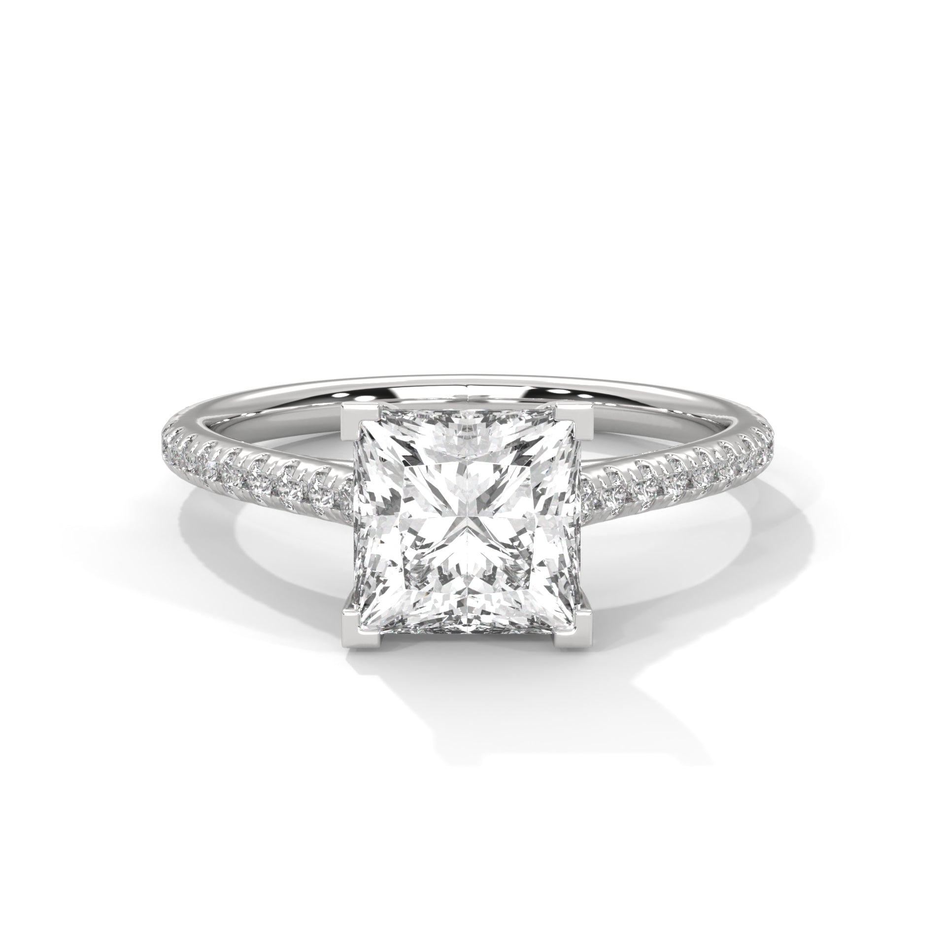 Rose Gold Princess Cut Solitaire Pavé Cathedral Engagement Ring